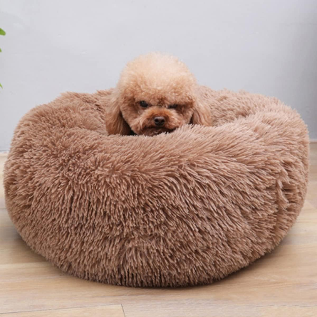 Calming Dog Bed Cat Bed, Washable round Dog Bed Anti-Slip Fluffy Faux Plush Donut Cuddler Cat Bed for Small Medium Large Dogs - Waterproof Bottom Diameter39In image number 2