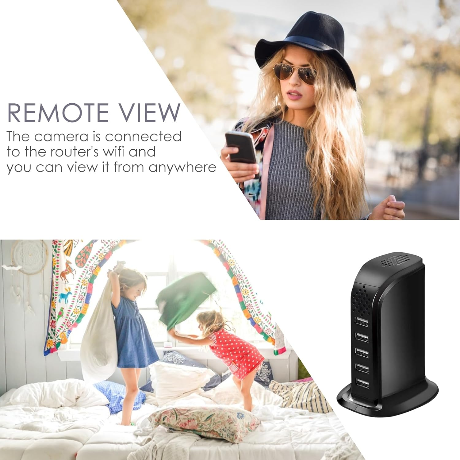 4U Spy Hidden Camera, Wifi USB Charger Camera 5-Port USB Hub 1080P Wireless Security Nanny Cam Mini Video Recorder with Motion Detection, Support Ios/Android for Home image number 2