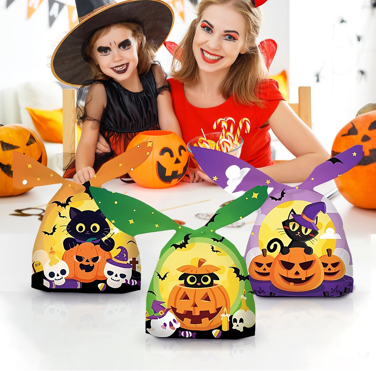 XIJIANG 120 PCS Halloween Candy Bags,14 X 23 CM Halloween Treat Bags, Gift Bag,Birthday Parties, Halloween Candy Bags Party Supplies,12 Patterns in Total. image number 5