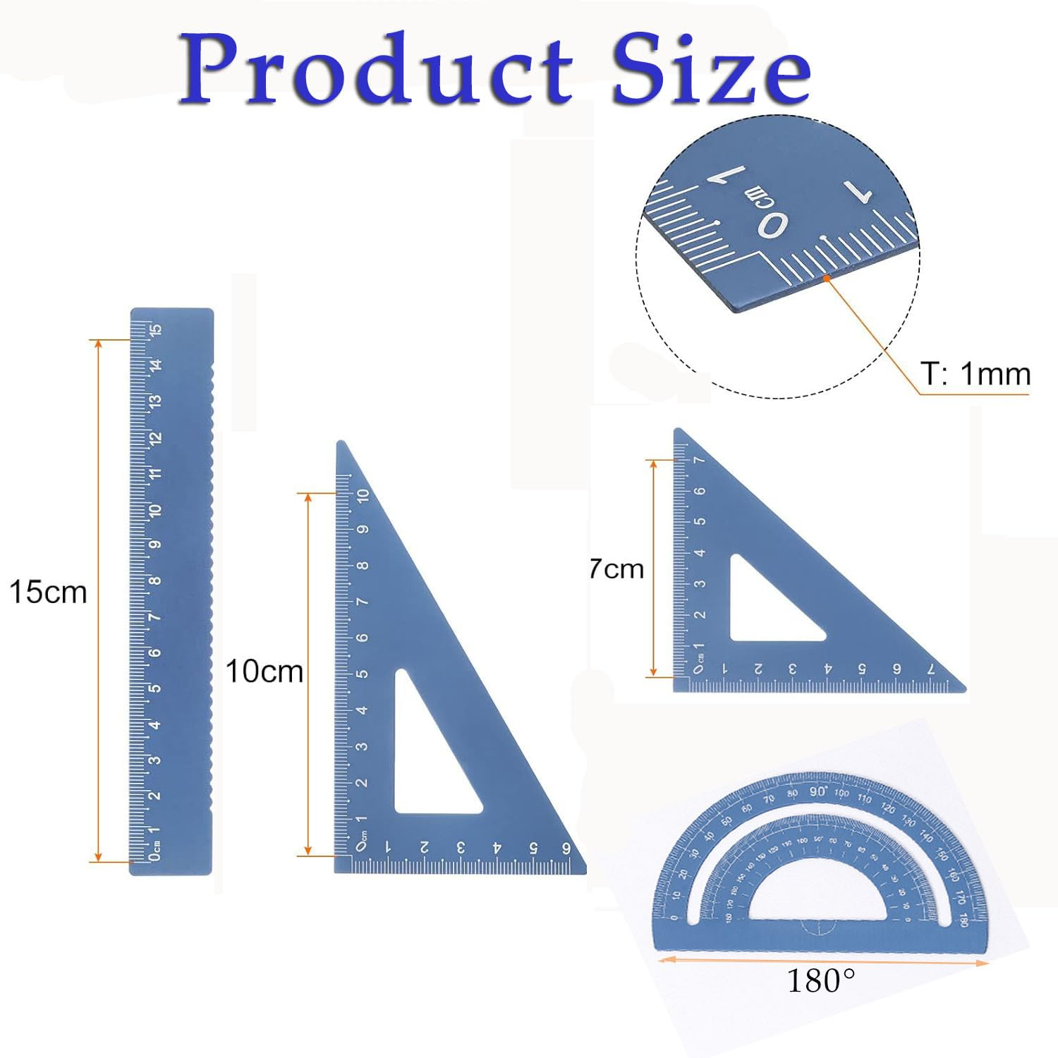 WADY 4 Pcs Metal Ruler, Triangular Scale Ruler Set, Metal Protractor, Aluminum Ruler, School Office Supplies, Precision Kit and Clear Markings,Long-Lasting Durability,For Most Your Measurement Needs image number 1