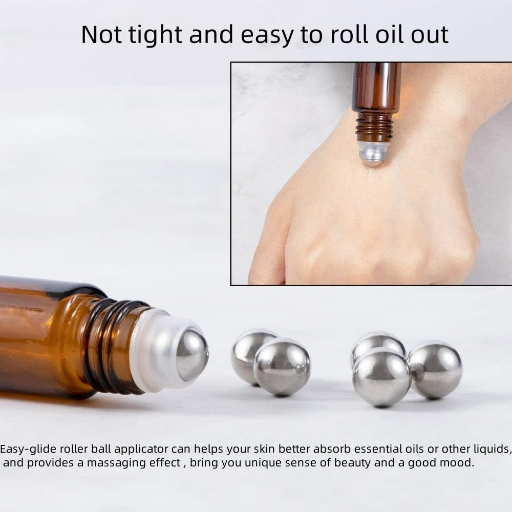 6 Pack Roll on Bottles, 5Ml/10Ml Roller Bottles for Essential Oils, Amber Thick Glass Roller Bottles for Oils, with Stainless Steel Roller Balls, 2 Droppers image number 1