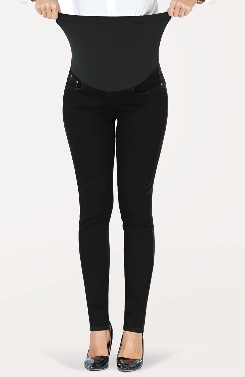 PACBREEZE Women'S Maternity Jeans over the Belly Slim Stretchy High Waist Denim Skinny Pants with Pockets (Black, XX- Large), Black image number 3