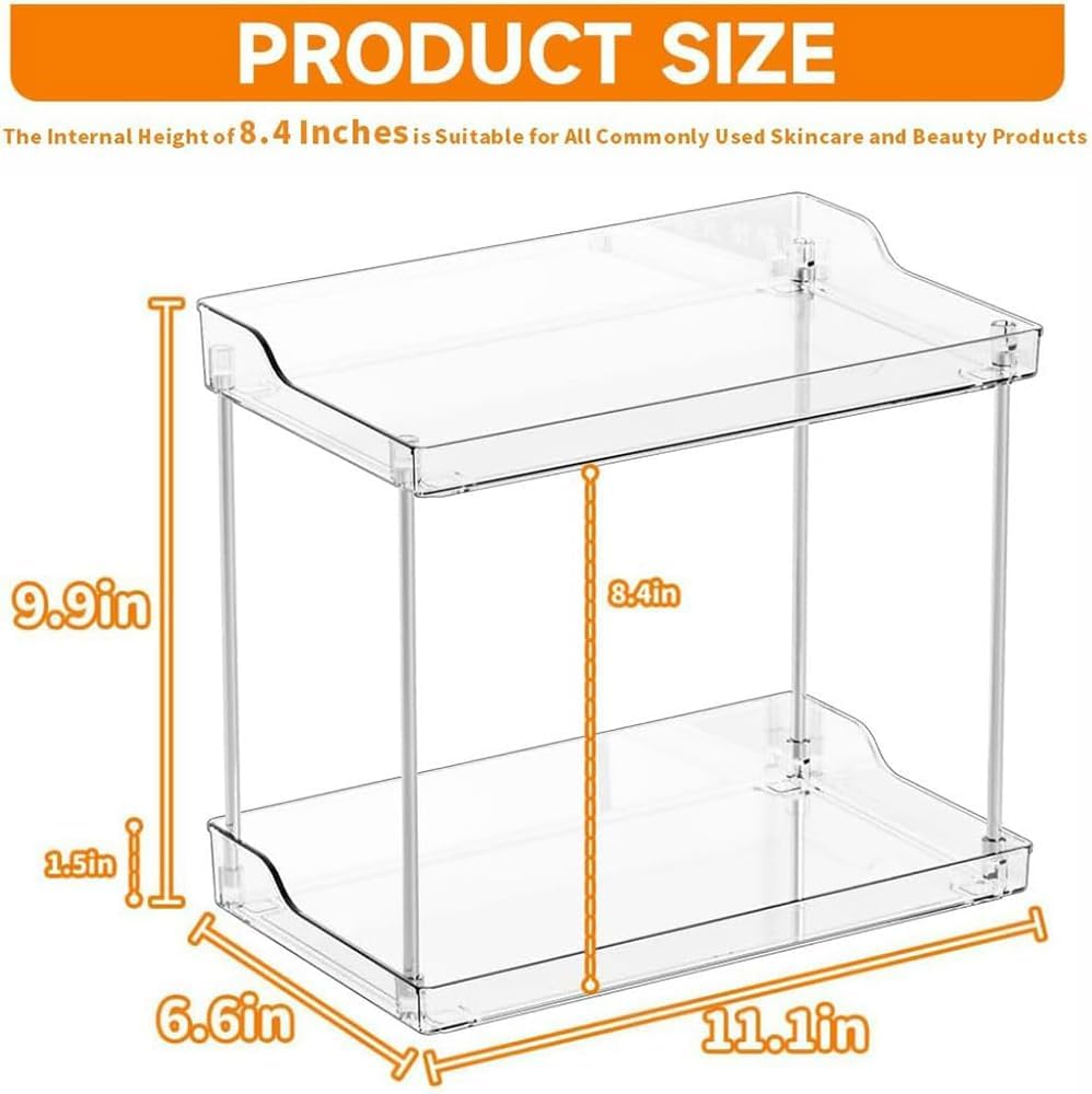 Bathroom Counter Organizer,2-Tier Make up Organizers and Storage, for Perfume Stand, Vanity Holder, Dresser Tray, Spice Rack, Skincare, Coffee Bar (Rectangle) image number 6
