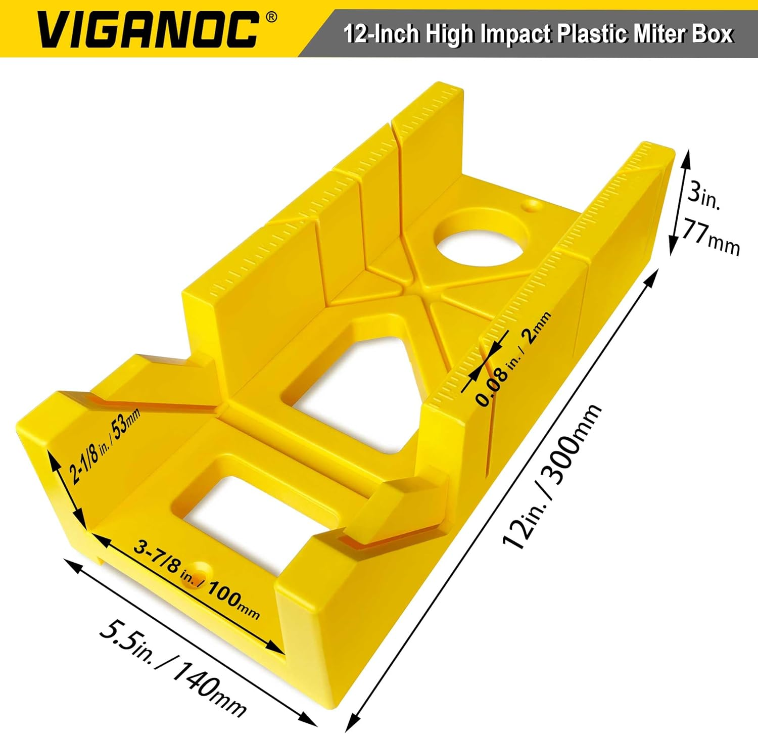 Viganoc 12-Inch High Impact Plastic Mitre Box, 3 Way Action Hacksaw Miter Box for Woodworking, DIY, Home Decoration image number 3