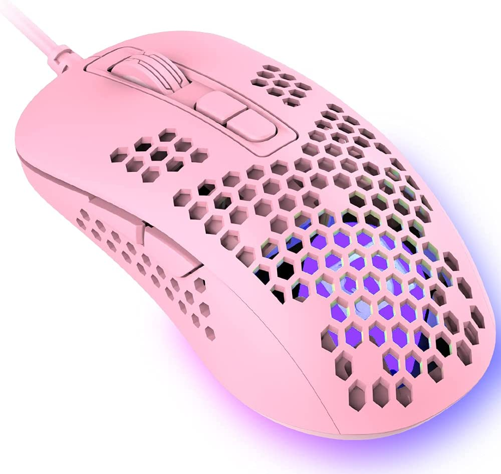 KUIYN 383 PRO Ultralight Wired Gaming Mouse, Lightweight Honeycomb Shell, 6 RGB Breathable Backlight, 6 Adjustable DPI 6400, USB Optical Model Win10/Xp/Xbox/Ps4/Ps5/Mac/Hp/Acer (White-Green)