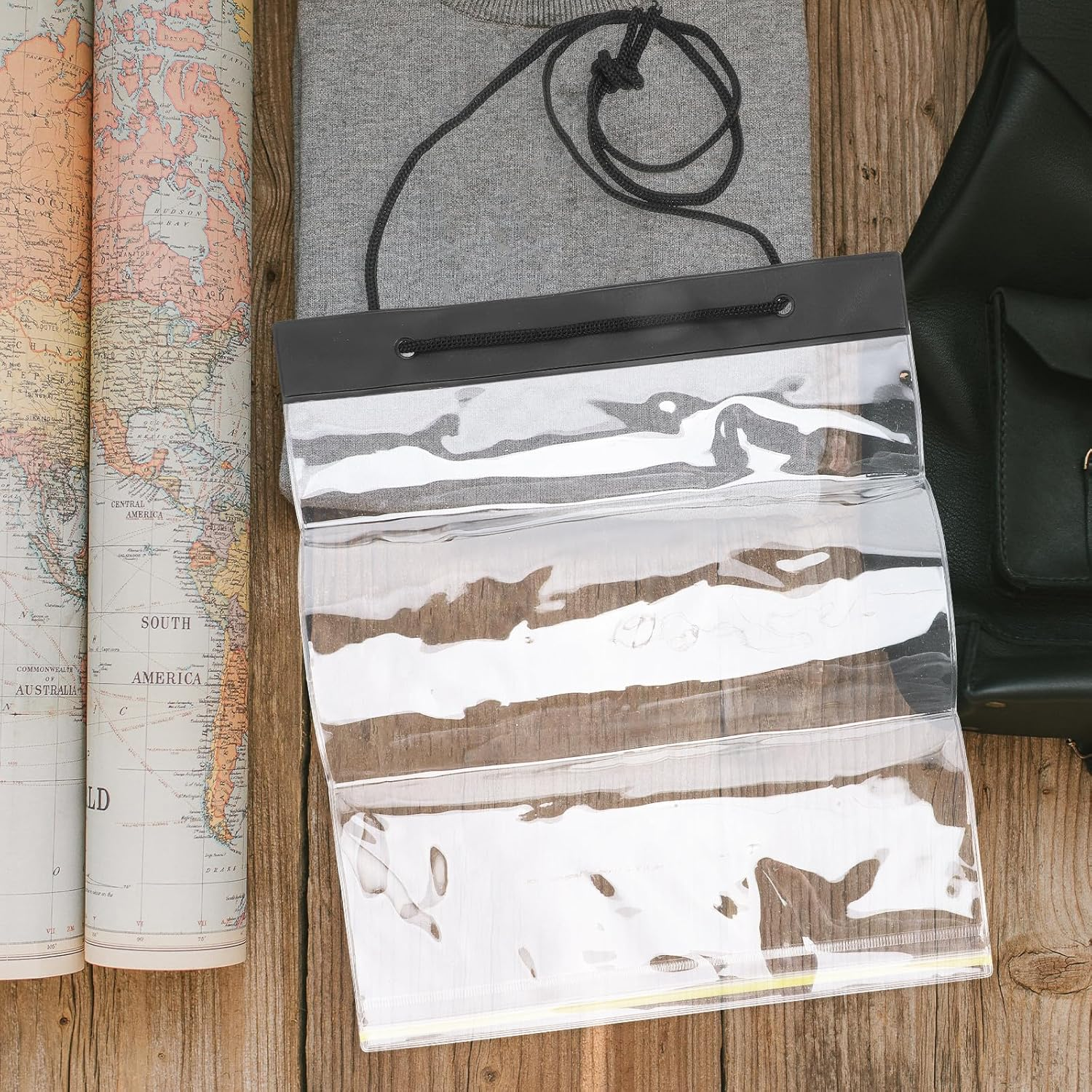 WRITWAA Waterproof Drawstring Map Bag PVC Travel File Organizer Pouch for Outdoor Training and Hiking, Lightweight Office Document Storage Holder, Foldable White S Size image number 5