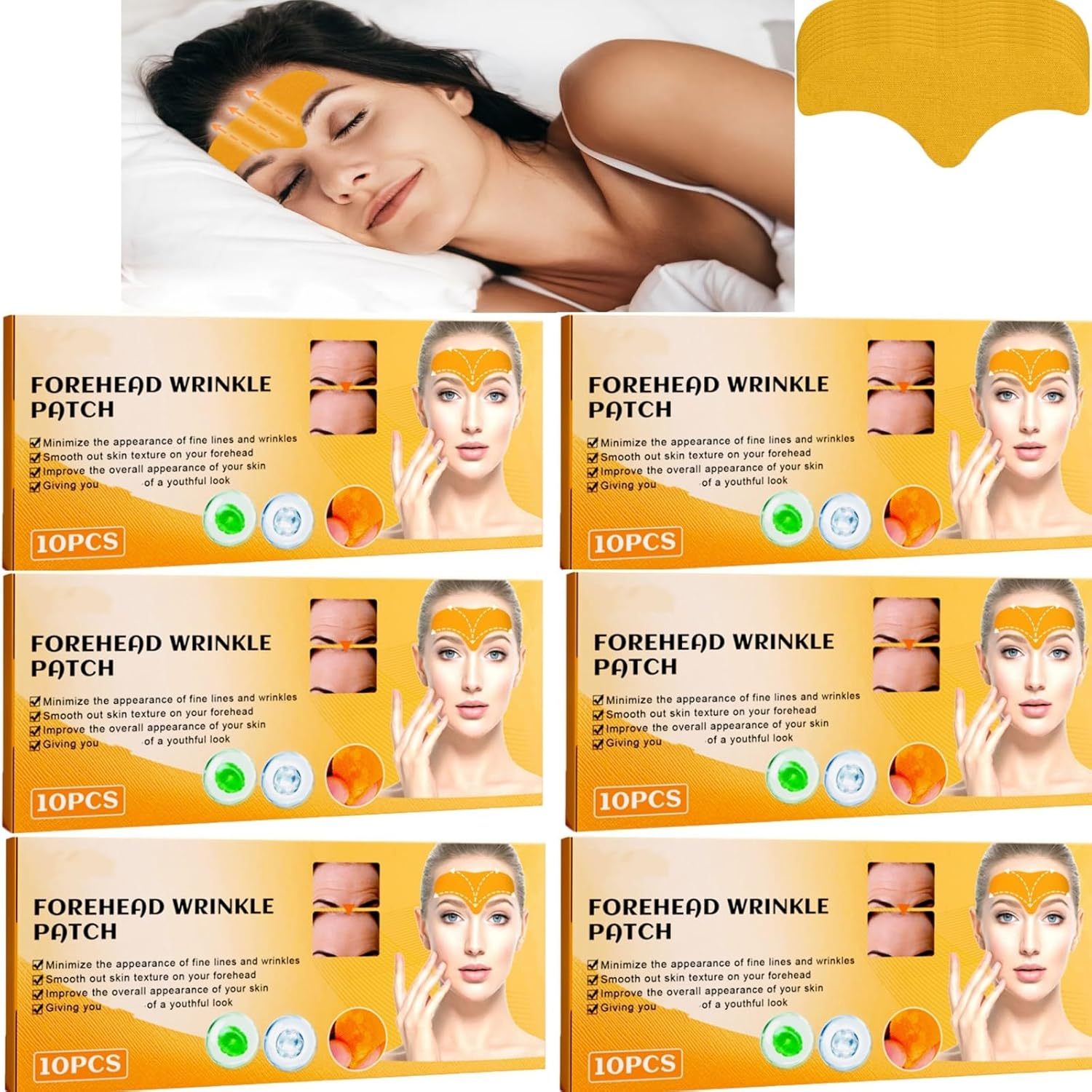 Forehead Wrinkle Patches, Overnight Anti-Wrinkle Patches for Forehead Fine Lines, Reusable Facial Patches for Smoother Skin, Hydrated, Improves Elasticity，Colleage (10PCS in 1 Box) (6PCS)