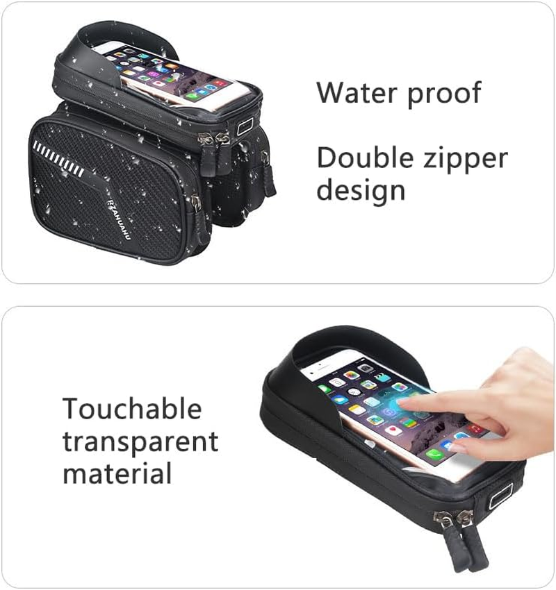 Bike Bag Waterproof and Wear Resistant Bicycle Front Frame Bag with TPU Touch Screen for Mountain Road Bike Cycling Bike Phone Holder Fit Smartphone below 7'' image number 4
