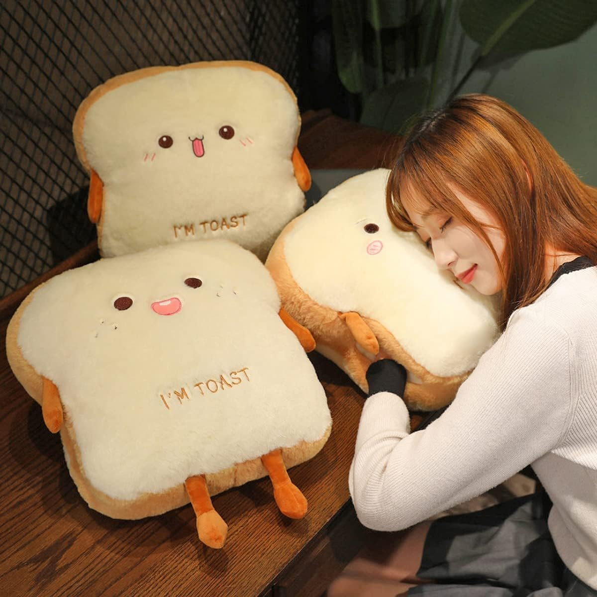 Funny Toast Travel Pillow Hand Warmer Nap Pillow Cute Plush Bread Toy Soft Washable Seat Cushion Pad for Car, Office and Home, Shy - Angry image number 5