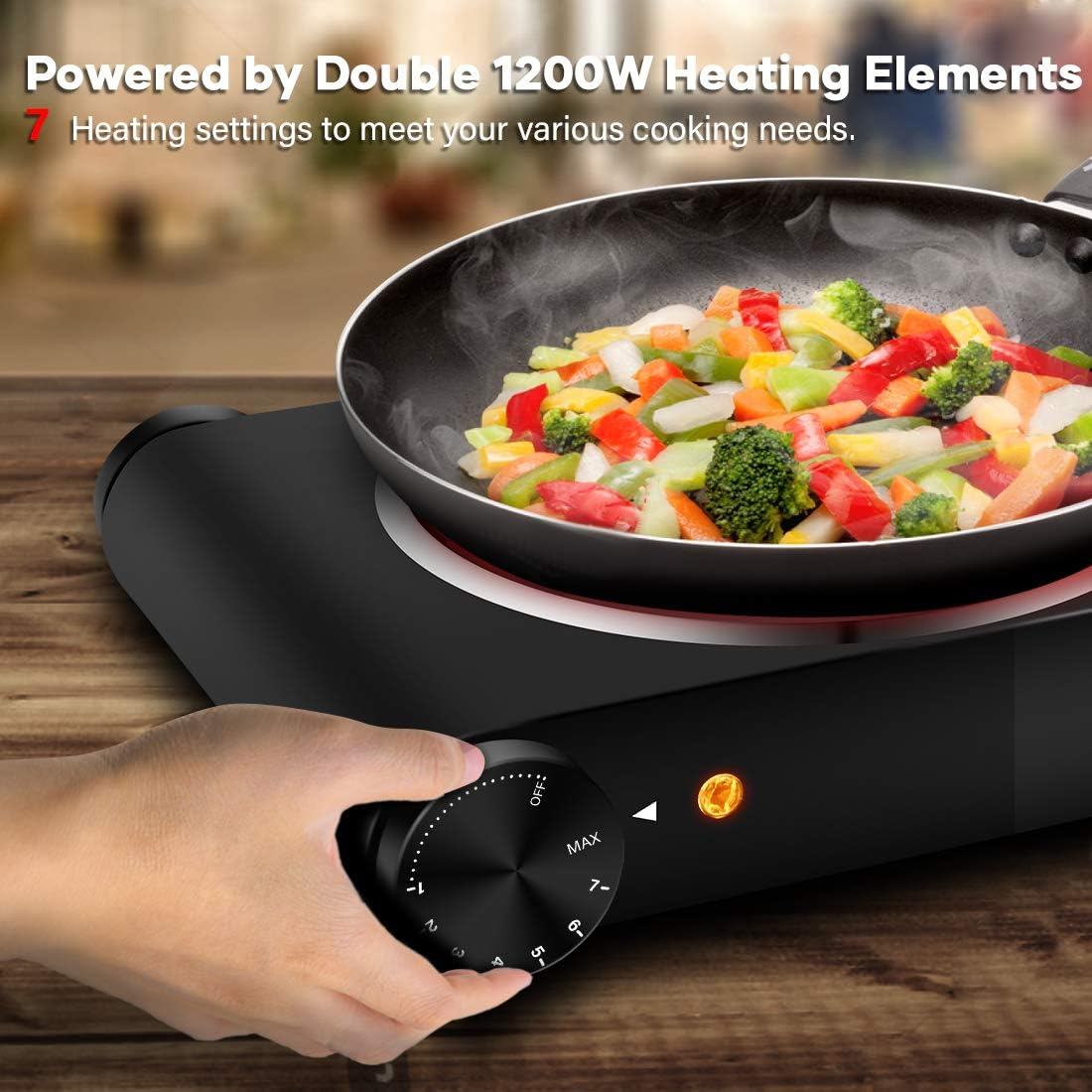Double Hot Plate, CUSIMAX 2400W Electric Infrared Hotplate with Dual Temperature Controls, Portable Ceramic Electric Stove for Home, Camping and Caravan, Cooktop Burner Compatible for All Cookwares image number 3