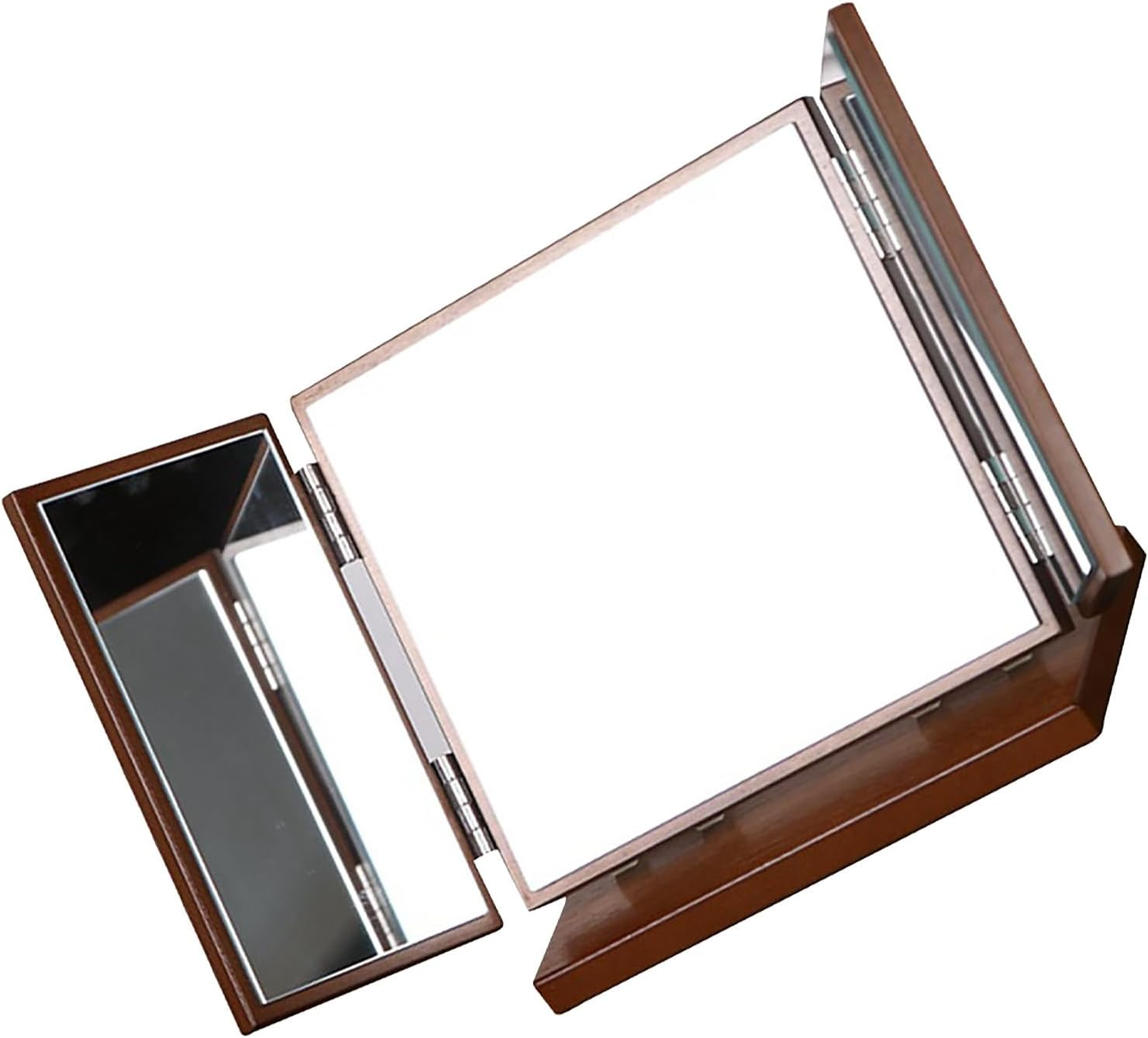 OKUMEYR Wooden Foldable Three-Sided Desktop Makeup Mirror with Clover Carving, Vintage Style Cosmetic Mirror for Indoor Vanity and Girl Makeup Tool, Cherry Wood Color image number 3