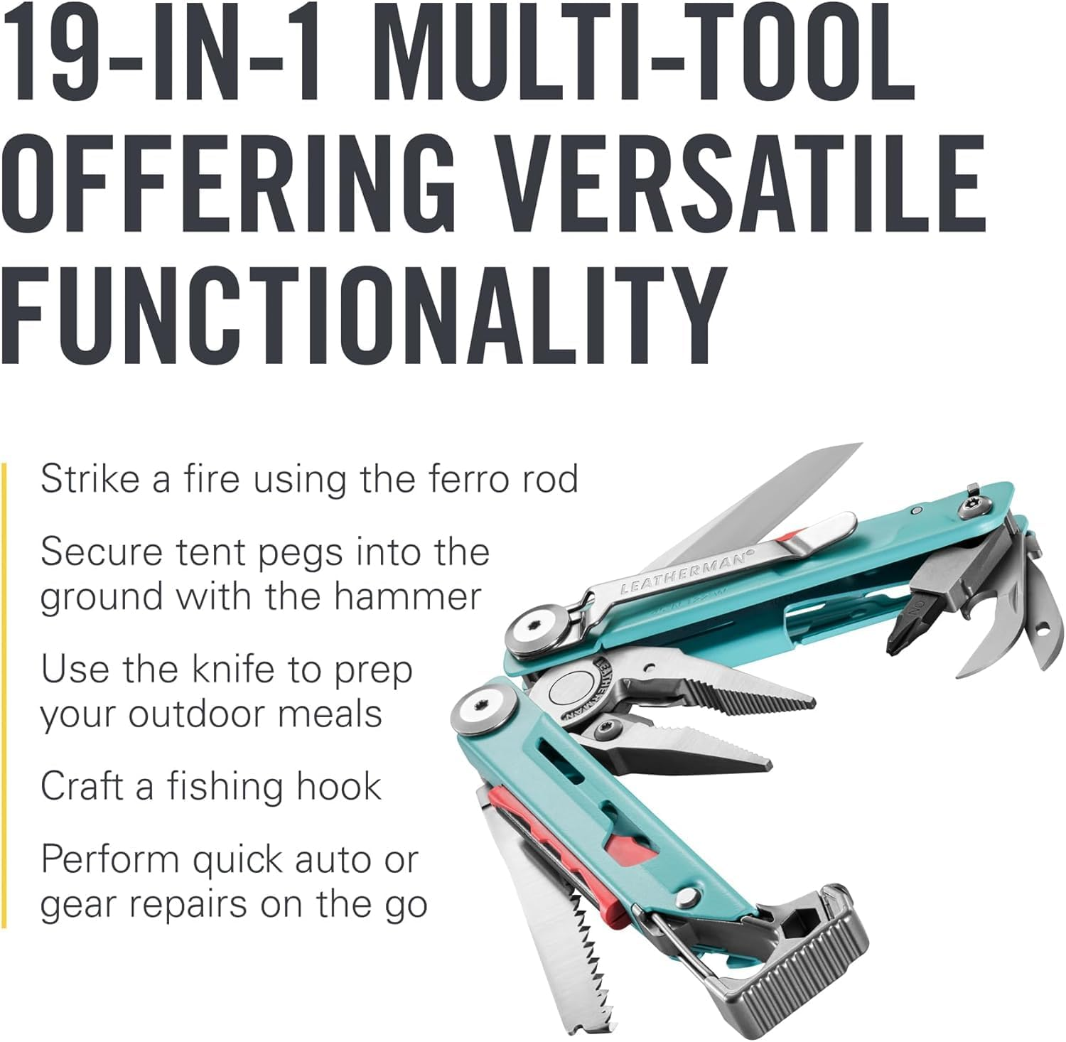 Leatherman Signal&reg; Survival Multitool with Hammer, Whistle & 19 Tools - 4.5" Stainless Lockable Multitool - Aqua & Silver - Ideal for Outdoor Adventures, Camping & EDC - Aqua/Silver image number 2
