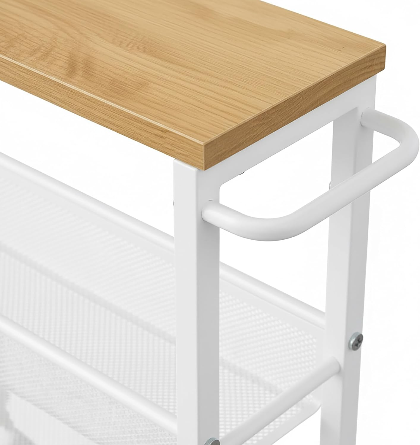 Relaxdays Niche Trolley, H X W X D: 77 X 13 X 45 Cm, Narrow Recess Shelf, Bathroom & Kitchen, 4 Levels, Metal Rolling Shelf, Natural/White image number 3