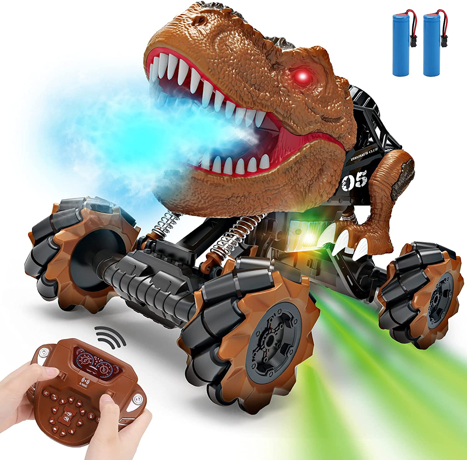 REMOKING Remote Control Dinosaur Toys,Dinosaur Car Kids Toy with Drift Stunt,Spray,Led Lights,Roaring,4X4 RC T-Rex Dinosaur Trucks for 6-12 Year Old Boys Girls, Birthday Gifts for Children image number 4