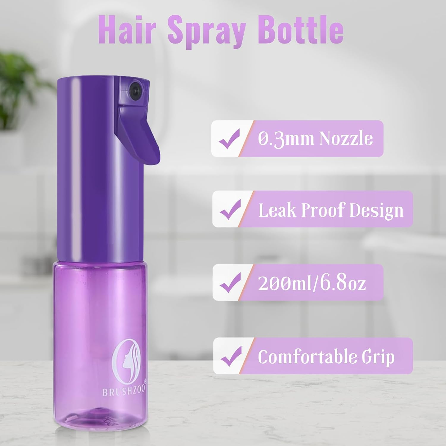 BRUSHZOO Hair Brush Set with Hair Spray Bottle, Hair Brushes for Women Men Kid Wet Dry All Hair Detangling Parting Styling, Brush Set with Detangler Brush, Edge Brush, Teasing Brush, Rat Tail Comb image number 4