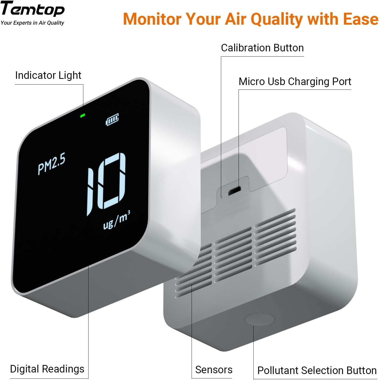Temtop Smart Air Quality Monitor Indoor Home Air Testing for AQI, PM2.5, Formaldehyde and Vocs with Wifi Connection and Remote Monitoring via App,M10I image number 6