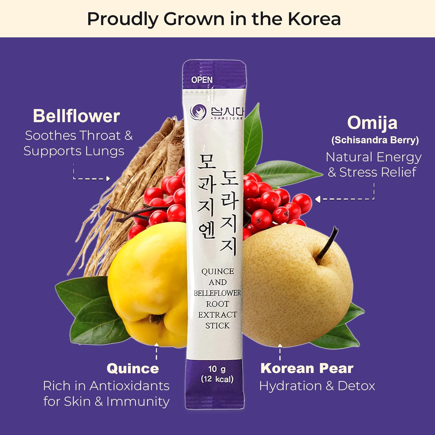 Samsidae Korean Bellflower Root Extract, Pear Extract and Quince Extract Stick (10G X 30 Stick Pouches). Good Source of Fiber, Potassium, Magnesium, Vitamin C&K. Men, Women and All Ages. image number 3