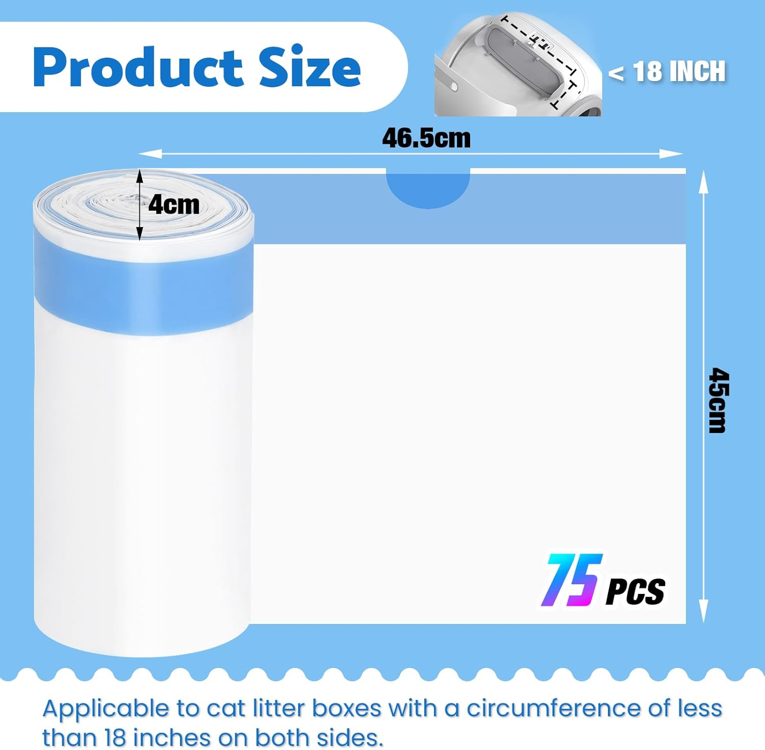 Advwin 150 Count Trash Bags for Automatic Cat Litter Box Self Cleaning, Replacement Extra Large Liners for Robot Box, 10 Rolls Drawstring Waste Bags, 46.5Cm X 45 Cm (10 Rolls/15 Counts)