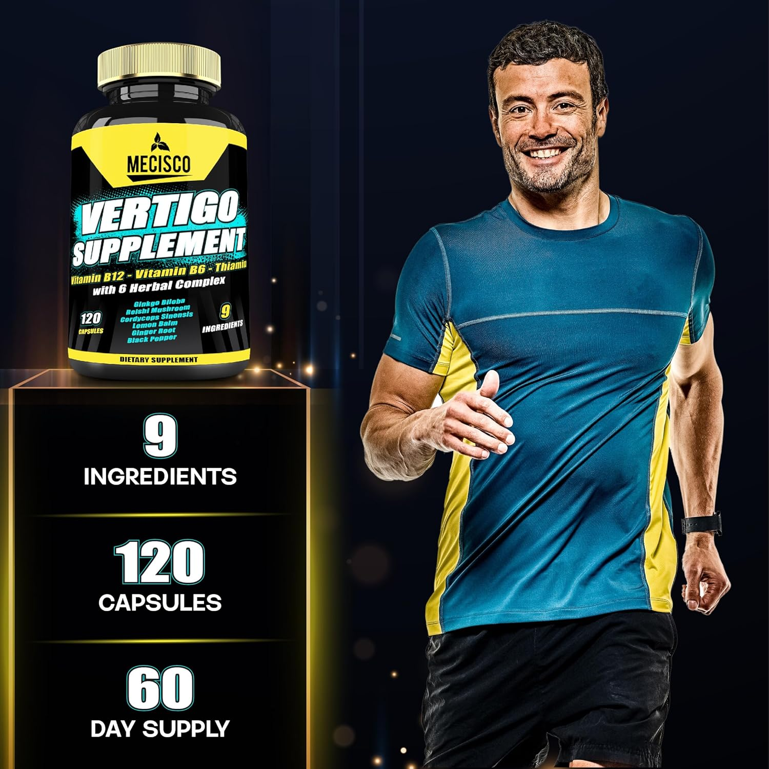 9In1 Vertigo Supplement - Added Vitamin B1, Vitamin B6, Vitamin B12, Ginkgo Biloba, Reishi Mushroom, Cordyceps Sinensis & More - 120 Capsules image number 1