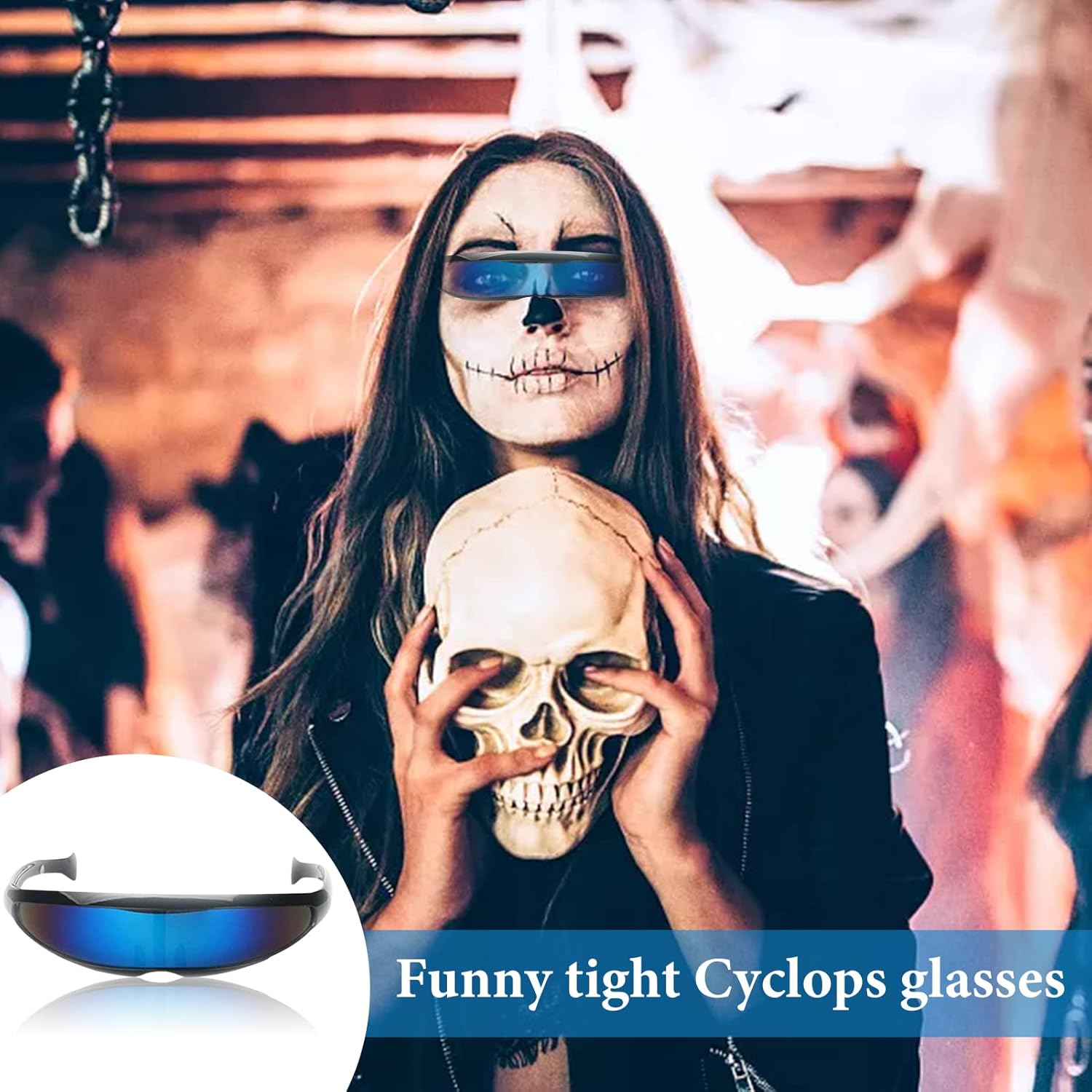 Cyclops Sunglasses | Futuristic Cyclops Visor Sunglasses,Punk Style Cosplay Glasses for Men Women, Size Pochy image number 5