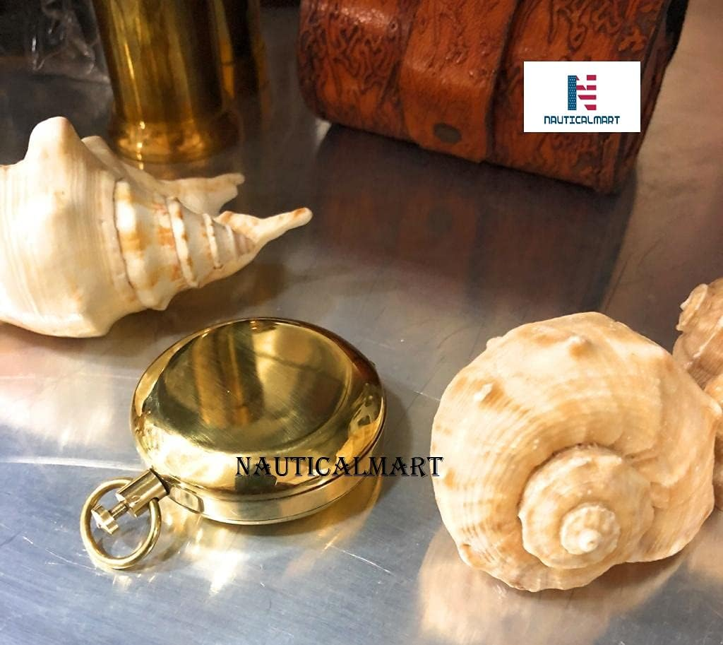 Nauticalmart Handmade Brass Push Button Compass -Direction Compass, Brass Pocket Compass, Pirate Gift Compass image number 1