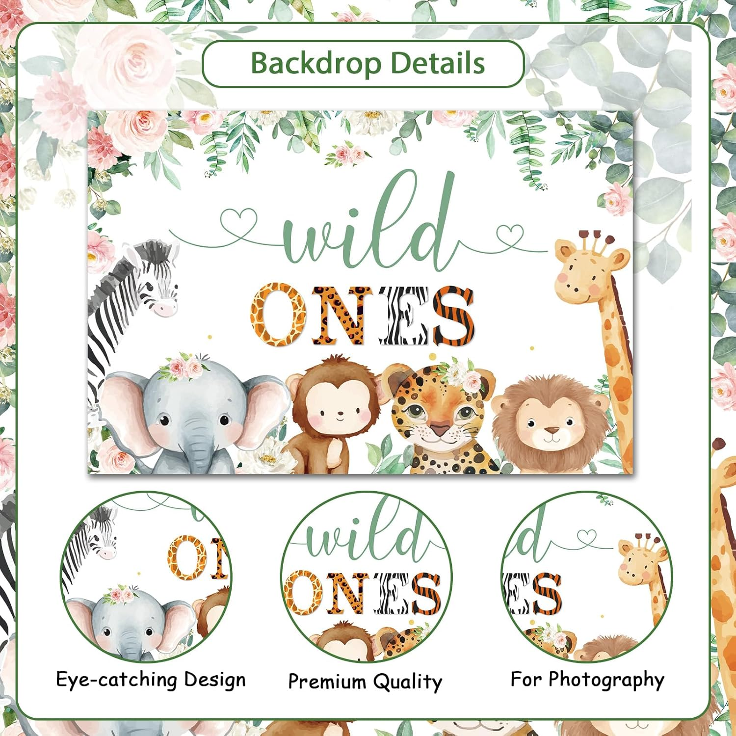 Wonmelody Wild Ones Birthday Decorations Twins 5*3 Ft Wild Ones 1St Birthday Backdrop Banner Jungle Twins 1St Birthday Decor Twins Birthday Party Decorations for Jungle Safari Cute Animals 1St Party image number 1