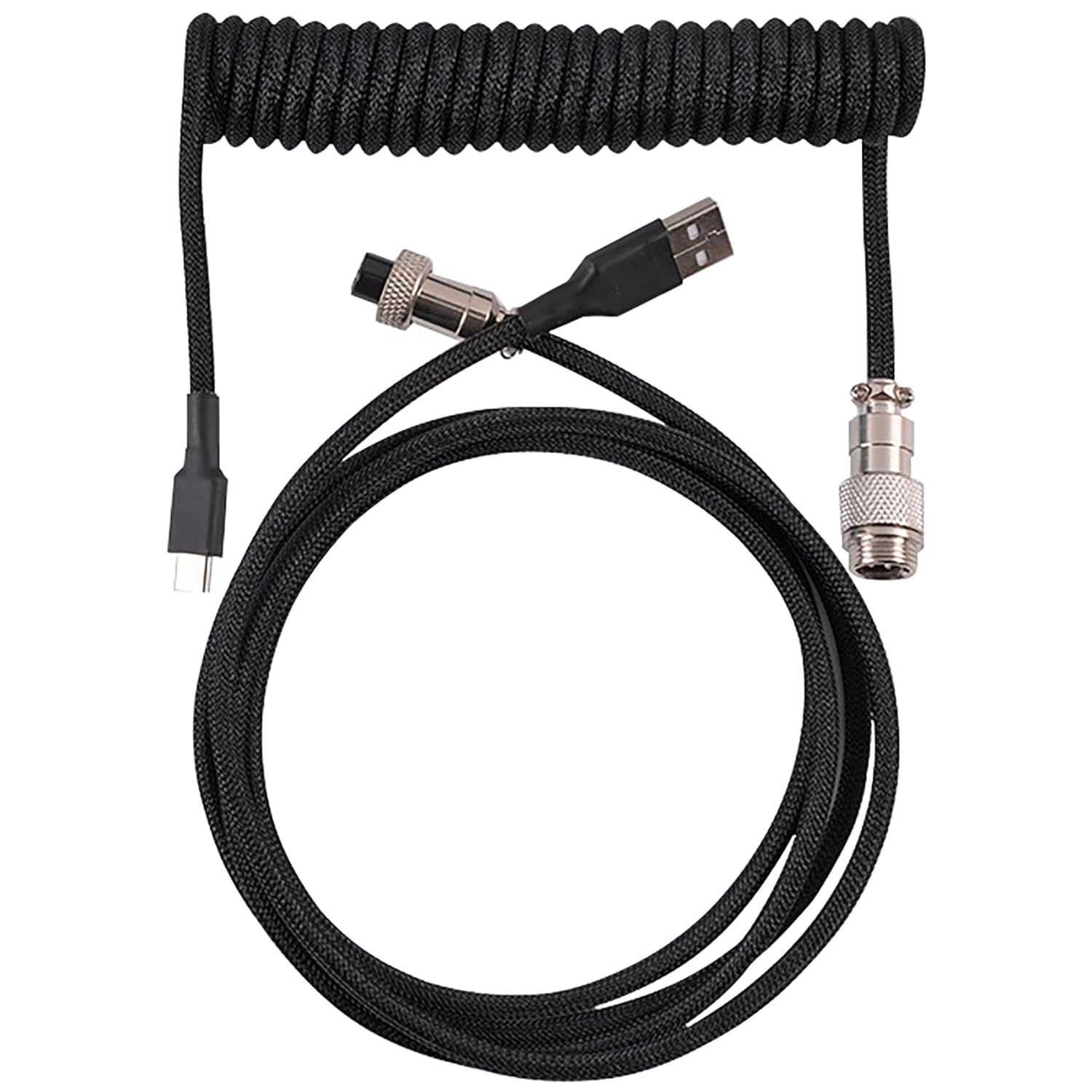 Tunghey Coiled Keyboard Cable, Nylon Braided USB C to USB a TPU Cable for Mechanical Gaming Keyboard, with Detachable Metal Aviator for Custom Keyboard 3M (Black)