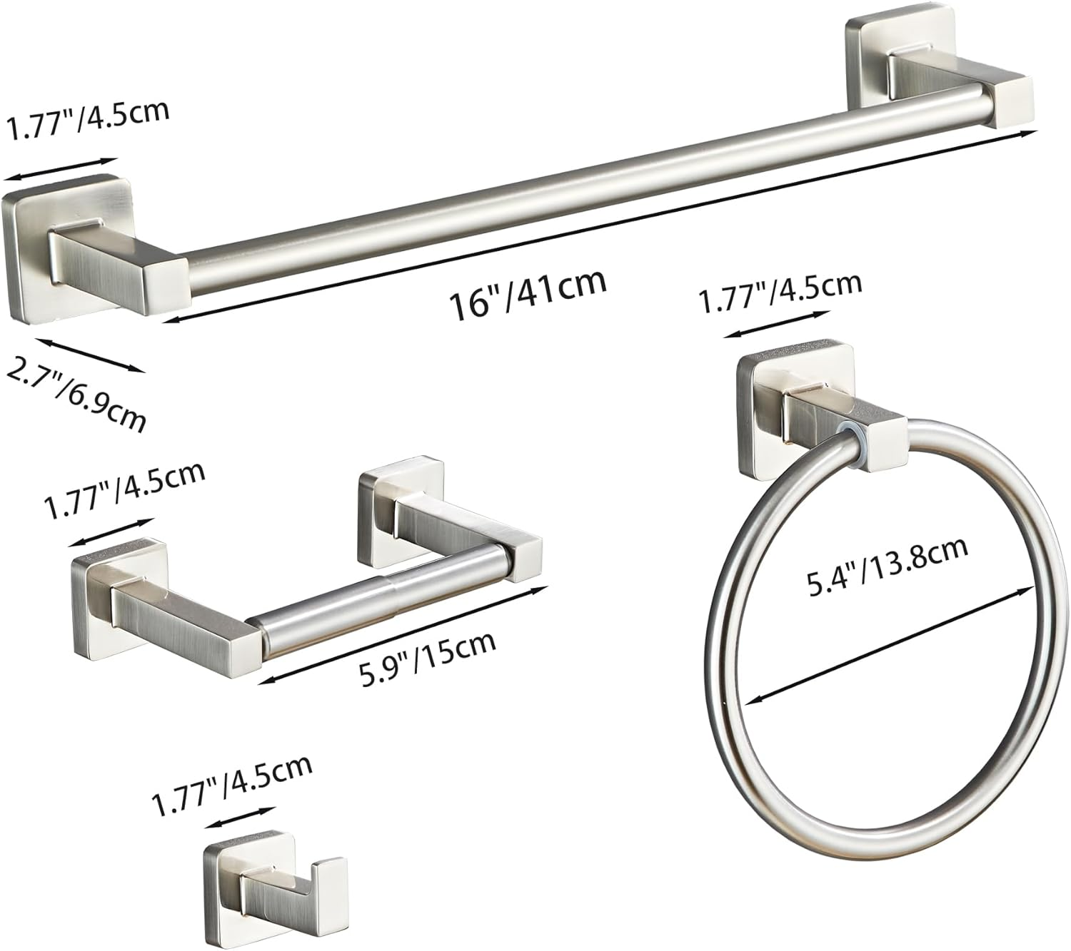 Brushed Nickel Bathroom Hardware Set 4 Pieces,Towel Bar Set Stainless Steel Wall Mounted, Includes 16In Hand Towel Bar, Towel Ring, Robe Towel Hooks,Toilet Paper Holder, Bathroom Towel Rack Set&hellip;