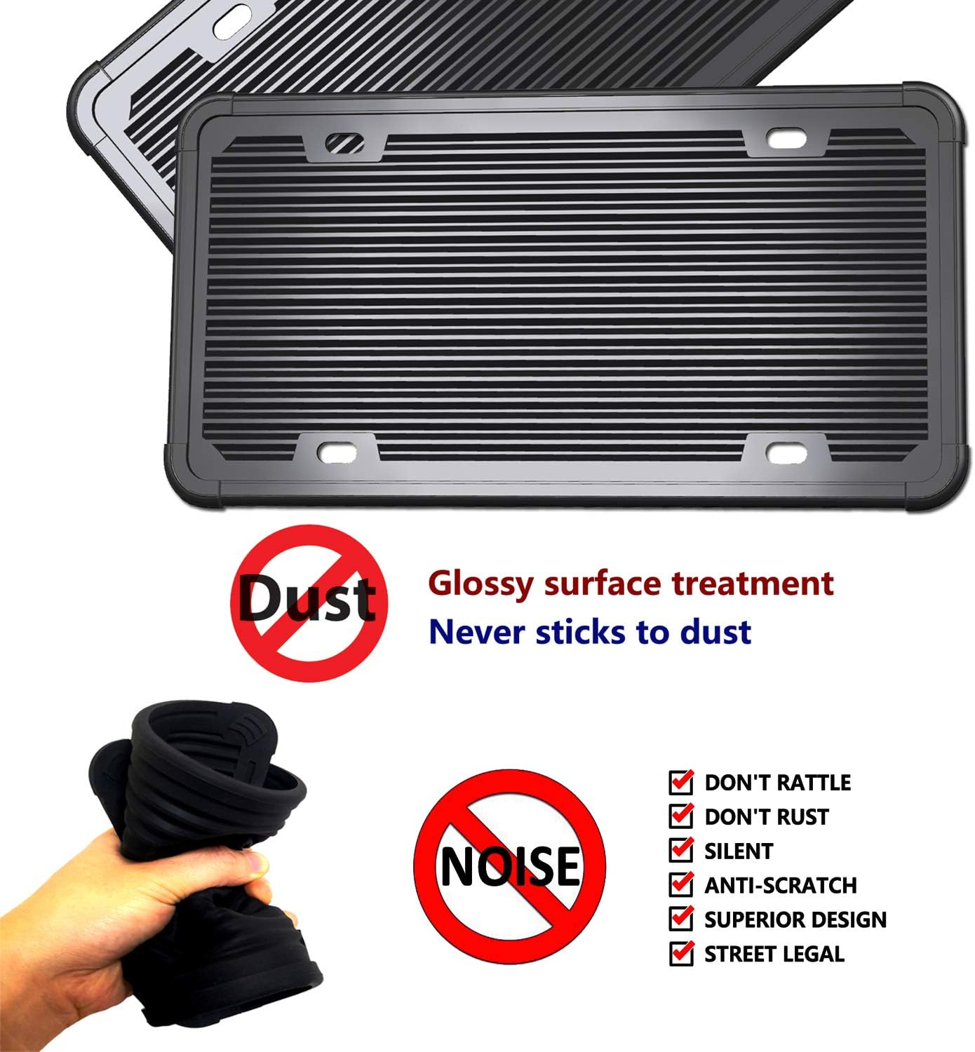 Car License Plates Shield - Clear Bubble Novelty Plate Cover with Silicone License Plate Frame to Fit Any US Plates, Unbreakable Frame Cover to Protect Front, Back License Plate Included Screws,Caps image number 6