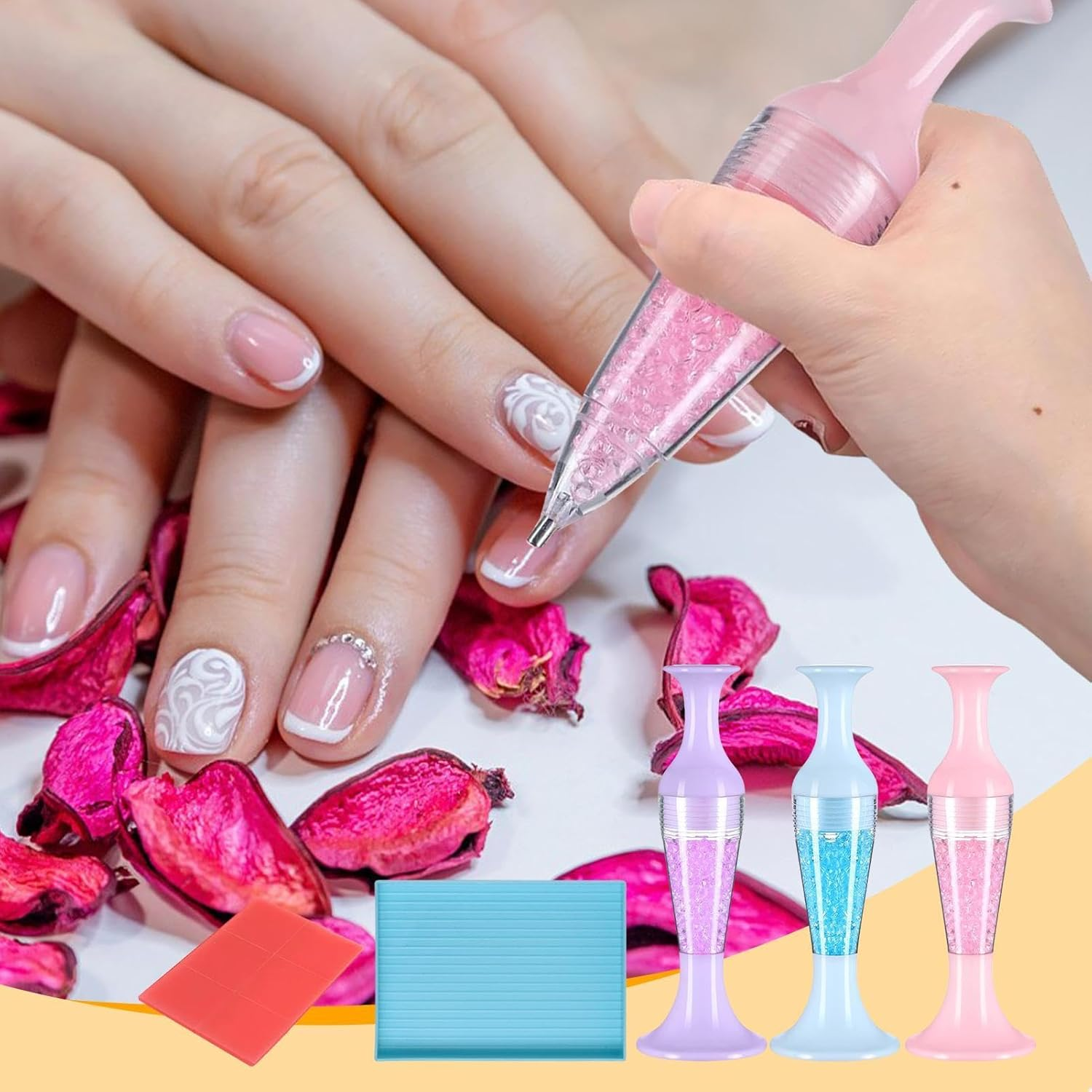 Flower Pens Gem Art - Flower Pot Shape Nail Pen | Diamond Painting Pens, 3X Self Adhesive Pens with Comfortable Handle, Pen Tool Set with Gem Tray image number 4