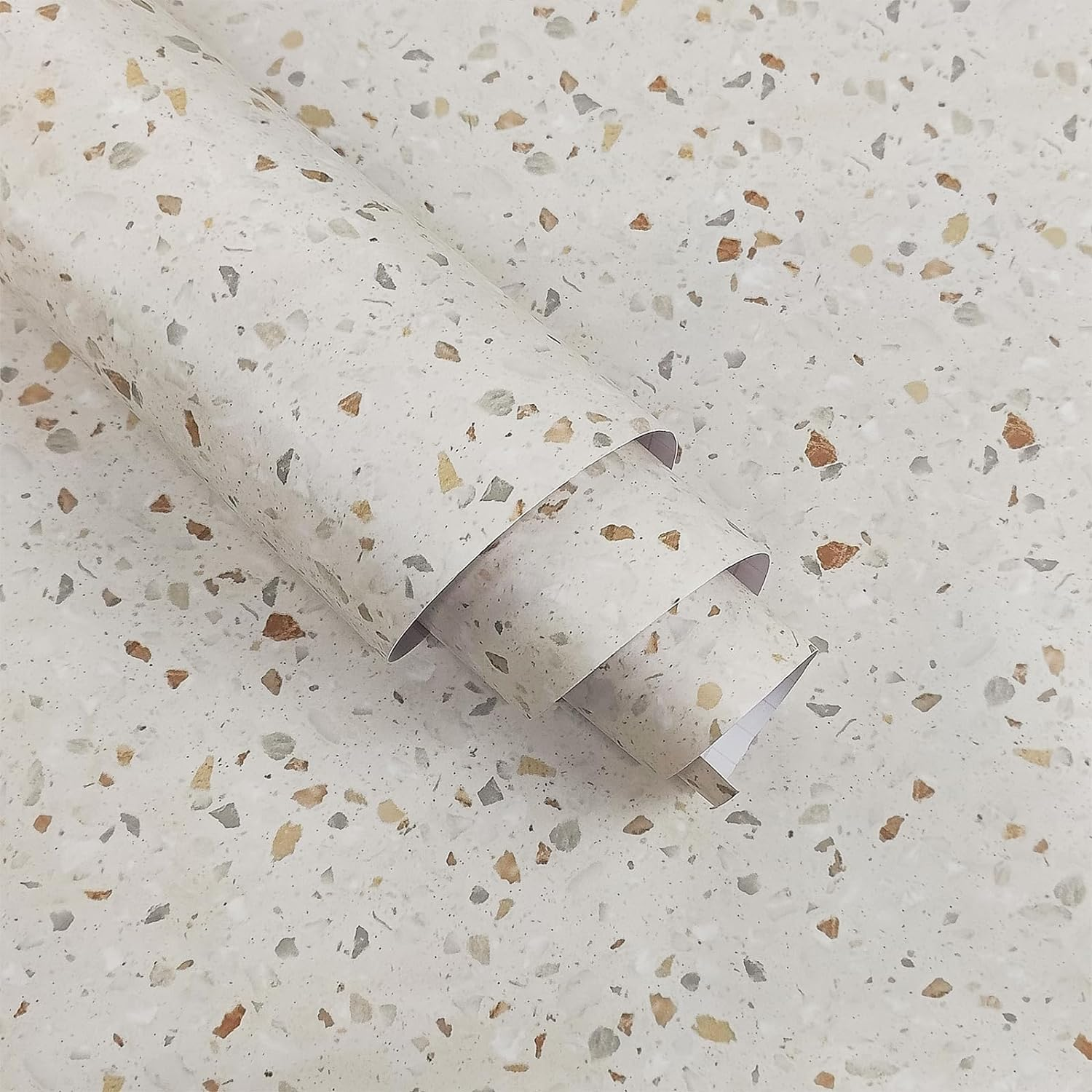 IDEALROOM 40Cmx9M Cream Terrazzo Wallpaper Peel and Stick Faux Marble Textured Contact Paper 3D Sticky Thickened Waterproof Wall Covering Granite Look Sticker Paper Roll for Floor Countertop Kitchen image number 4