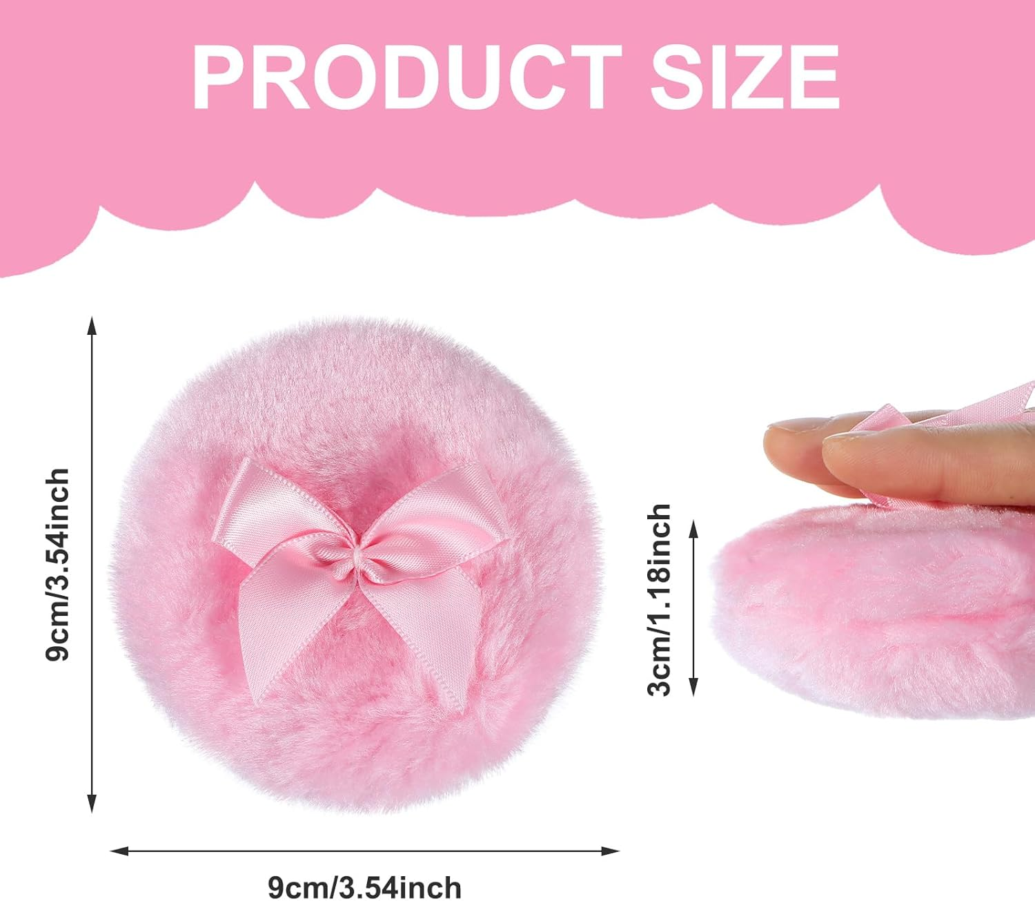 Piriuuo 2 Pcs Large Fluffy Powder Puff, 3.5 Inch Face Body Powder Puff Soft Washable Reusable Velour Dusting Powder Puff Loose Powder Puffs Wet Dry Makeup Tool (White & Pink) image number 5