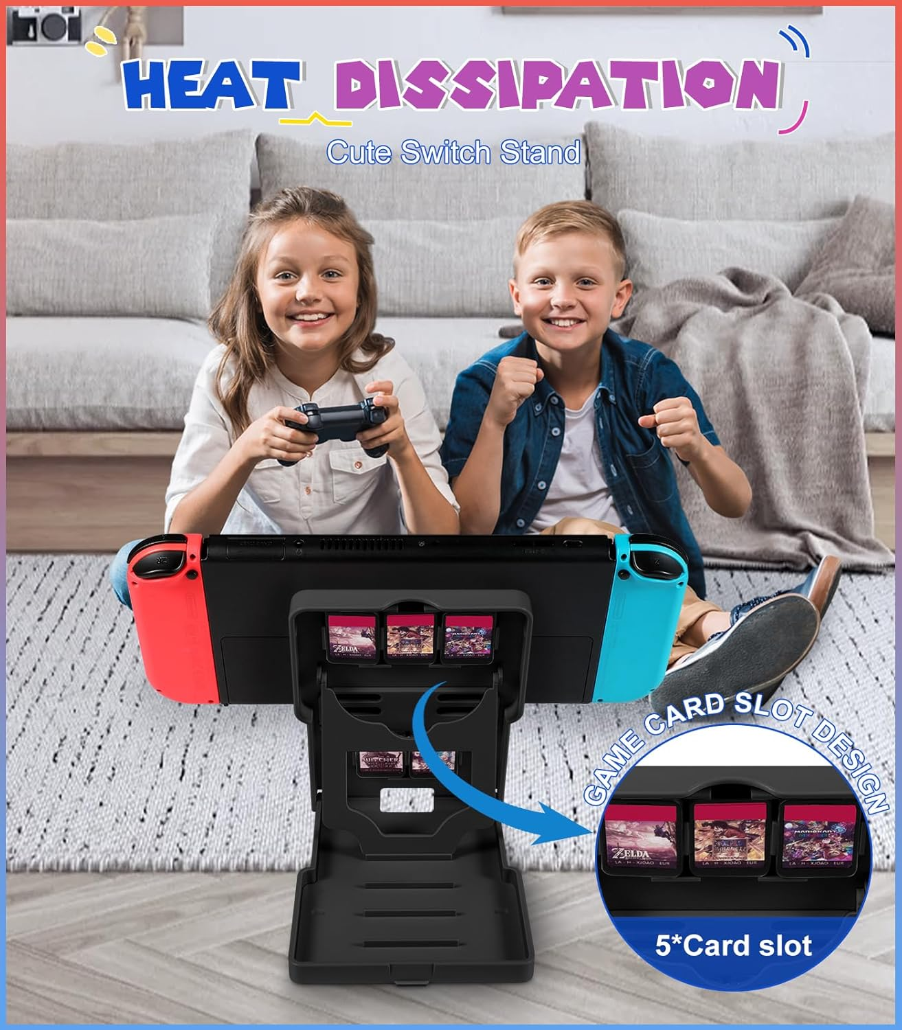 Lotadilo for Nintendo Switch Stand Holder Cute - for Nintendo Switch Holder Stand for OLED Boys Girls Teen Girly Design Cool Style Adjustable Portable Foldable Switch Accessories, Black Red image number 1