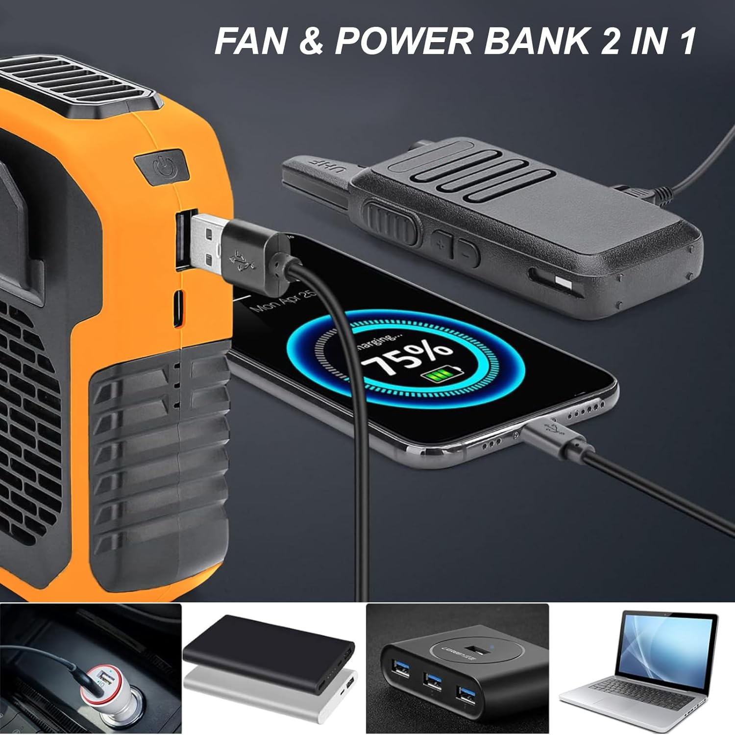 UOEPOWA Portable Waist Clip Fan, 6000Mah on Belt Fan Rechargeable, Blue Collar Breeze, 3 Speeds, 7-23H Working Time, Wearable Belt Neck Fan for Outdoor Workers/Farms/Travel(Orange) - 10000Mah image number 5