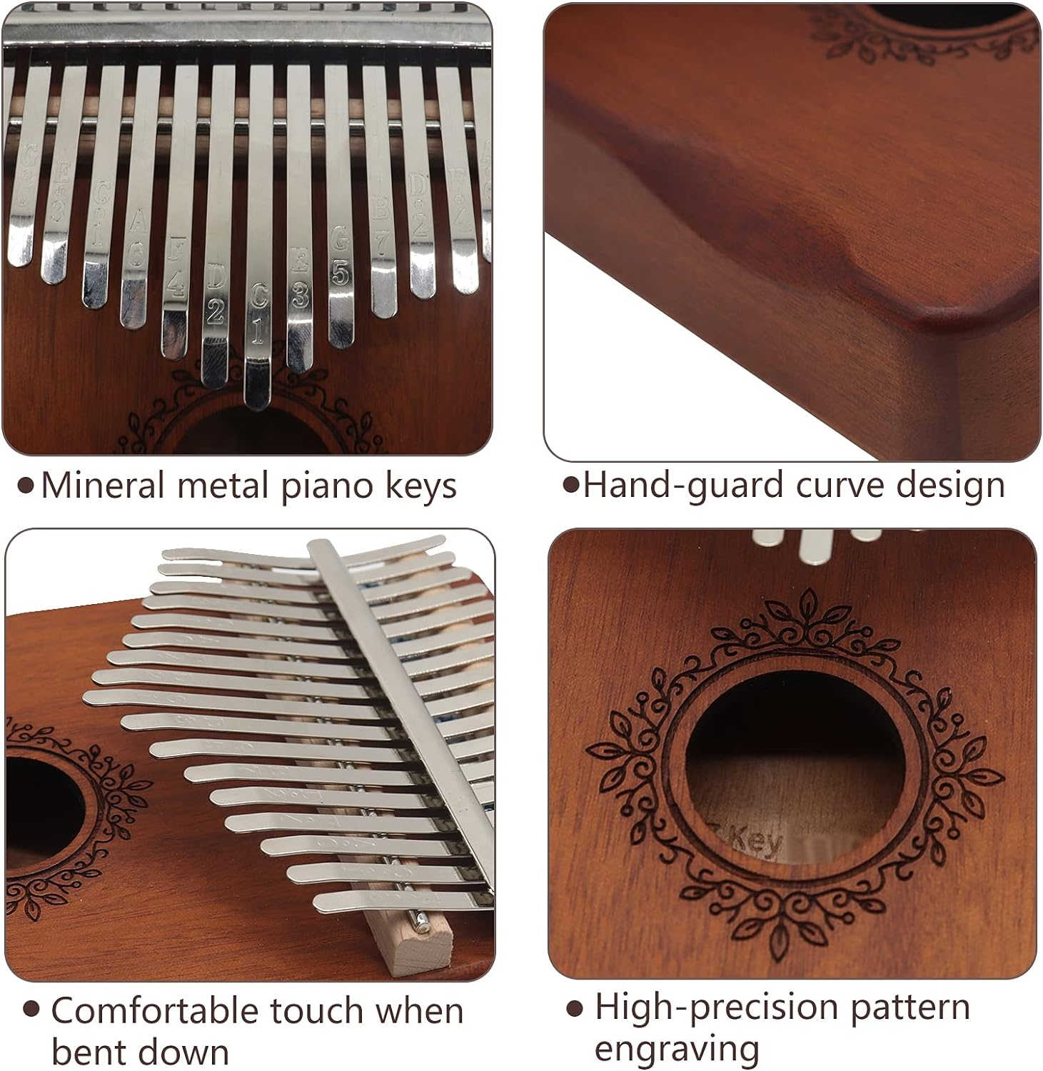 17 Keys Thumb Piano Worthplanet Wood Finger Piano Kalimba Thumb Piano Solid Finger Piano Mahogany Body for Beginners and Professionals W150001 image number 5