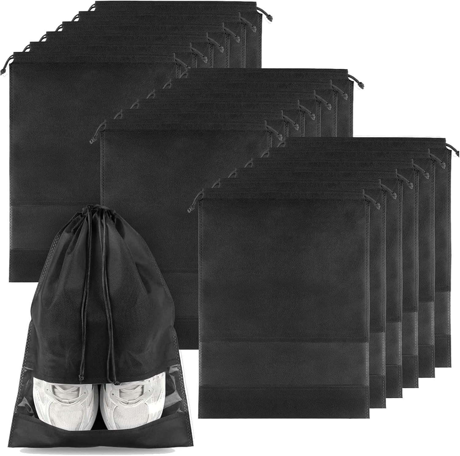 Shoe Bags for Travel: 16-Piece Portable Clear-Window Bags, Practical Shoe Bags for Storage. Dustproof, Drawstring&mdash;Ideal for Men/Women&rsquo;S Shoes; Fits Travel, Closet, Luggage. image number 6