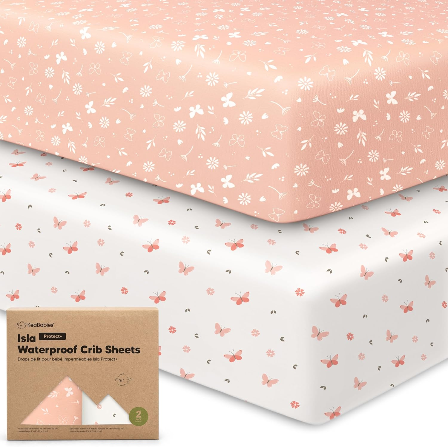 Waterproof Crib Sheets for Boys, Girls - 2-Pack Bamboo Fitted Cot Sheet, Waterproof Mattress Protector, Baby Cot Sheets Neutral, Cot Mattress Sheet, Toddler Bed Sheets, Baby Sheets (Ecru)