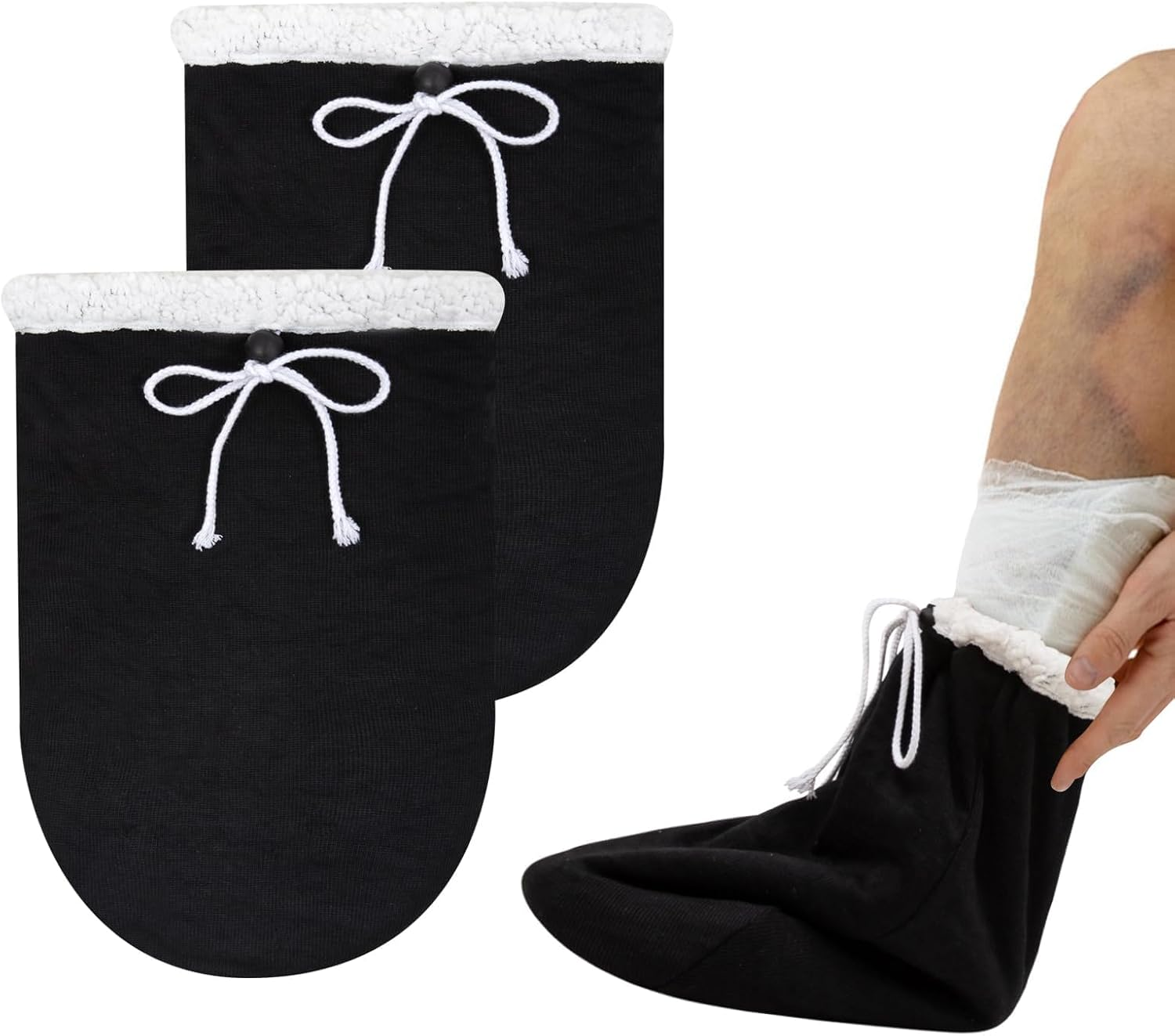 2 Pack Gypsum Foot Cover Socks - Breathable Warm Cast Protector for Men & Women, Adjustable Drawstring Leg Cast Cover (34X26Cm) - Plaster Protection Sleeve for Injury Recovery