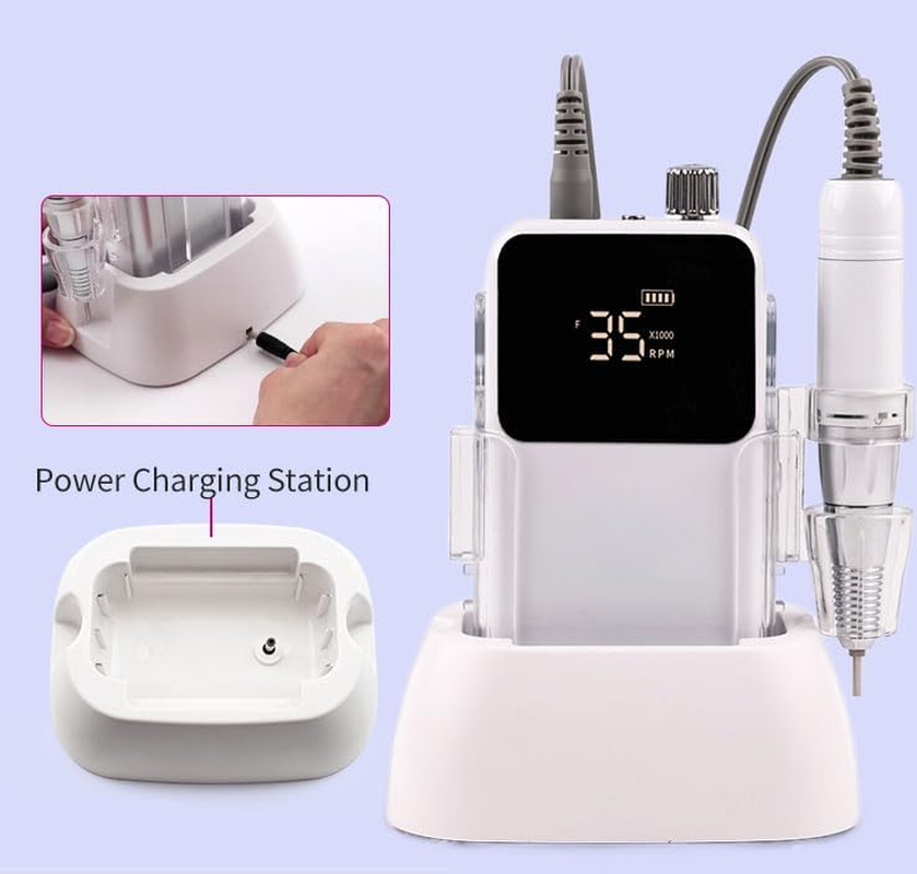 KIARA SKY Nail Drill-Portable Professional Drill-Electric File-Polishing, Removal-For Salon Home (Premium Brushless Motors, White)