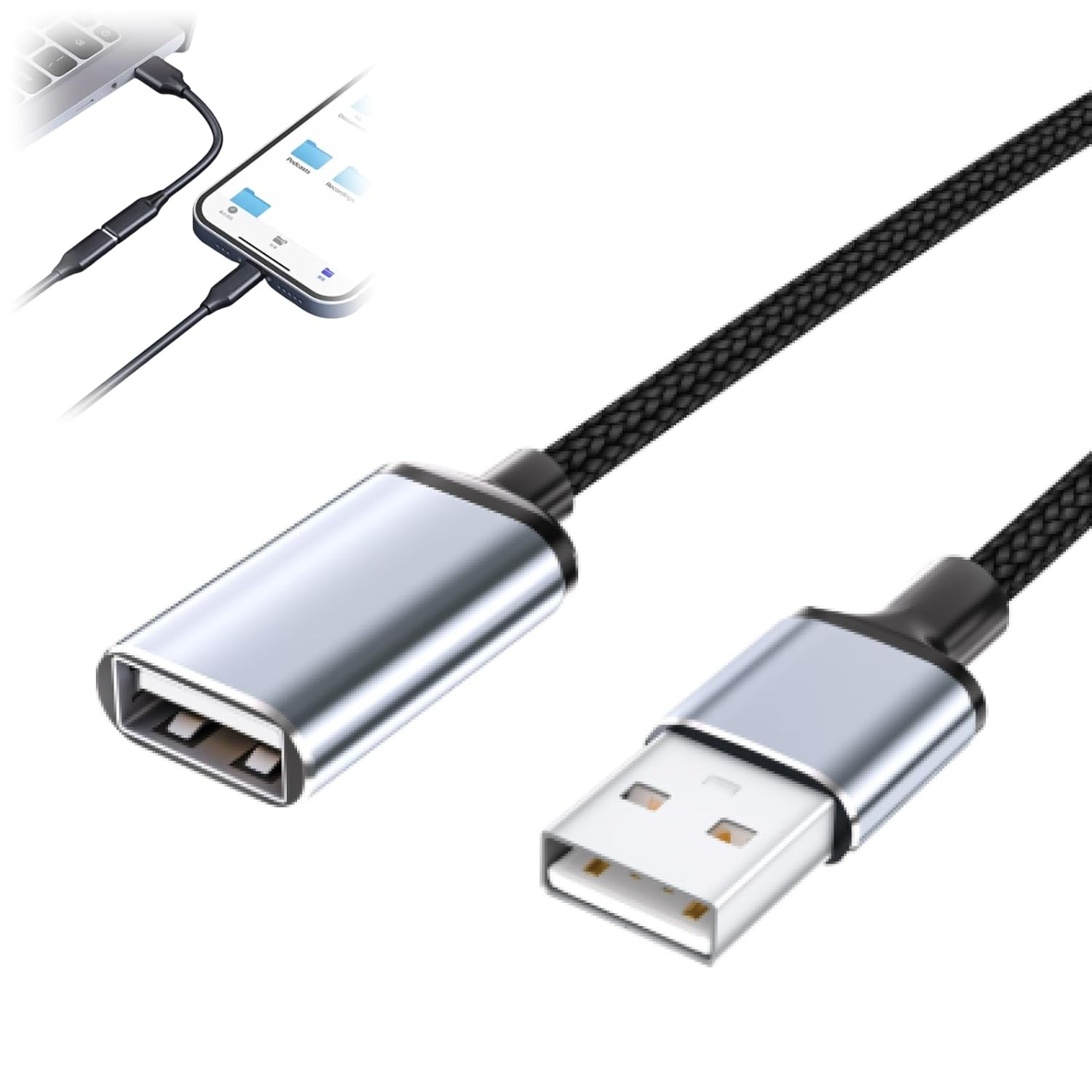 USB 3.0 Extension Cable 2M Type a Male to Female Braided Extender Cord for Fast Charging & 5Gbps Data Transfer, Compatible with Keyboards, Mice, Hubs, Flash Drives, Hard Drives, Printers, VR & More image number 4