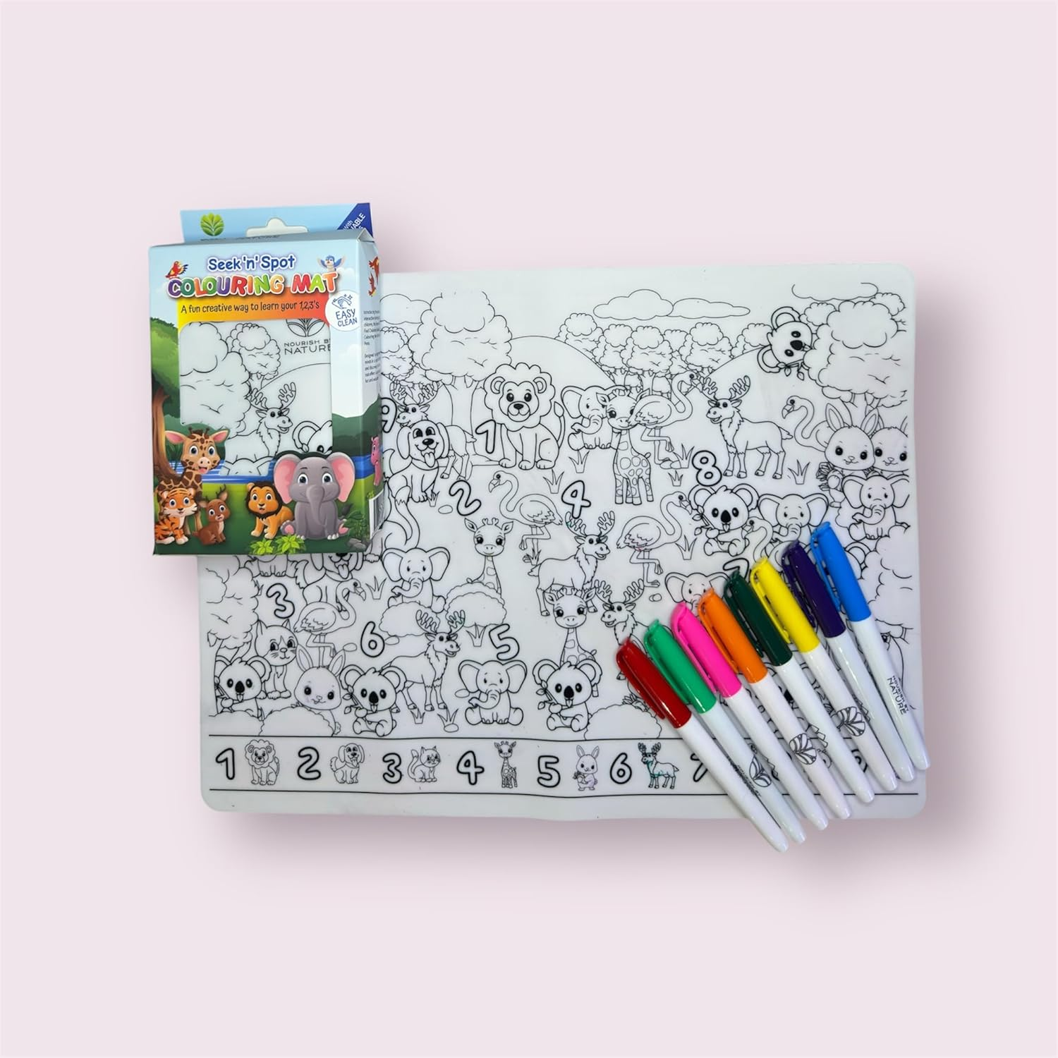 Seek 'N' Spot Silicone Colouring Mat, Animal Theme, Learn Counting, Silicone Drawing Mat, Reusable Silicone Placemat, Doodle Mat image number 6