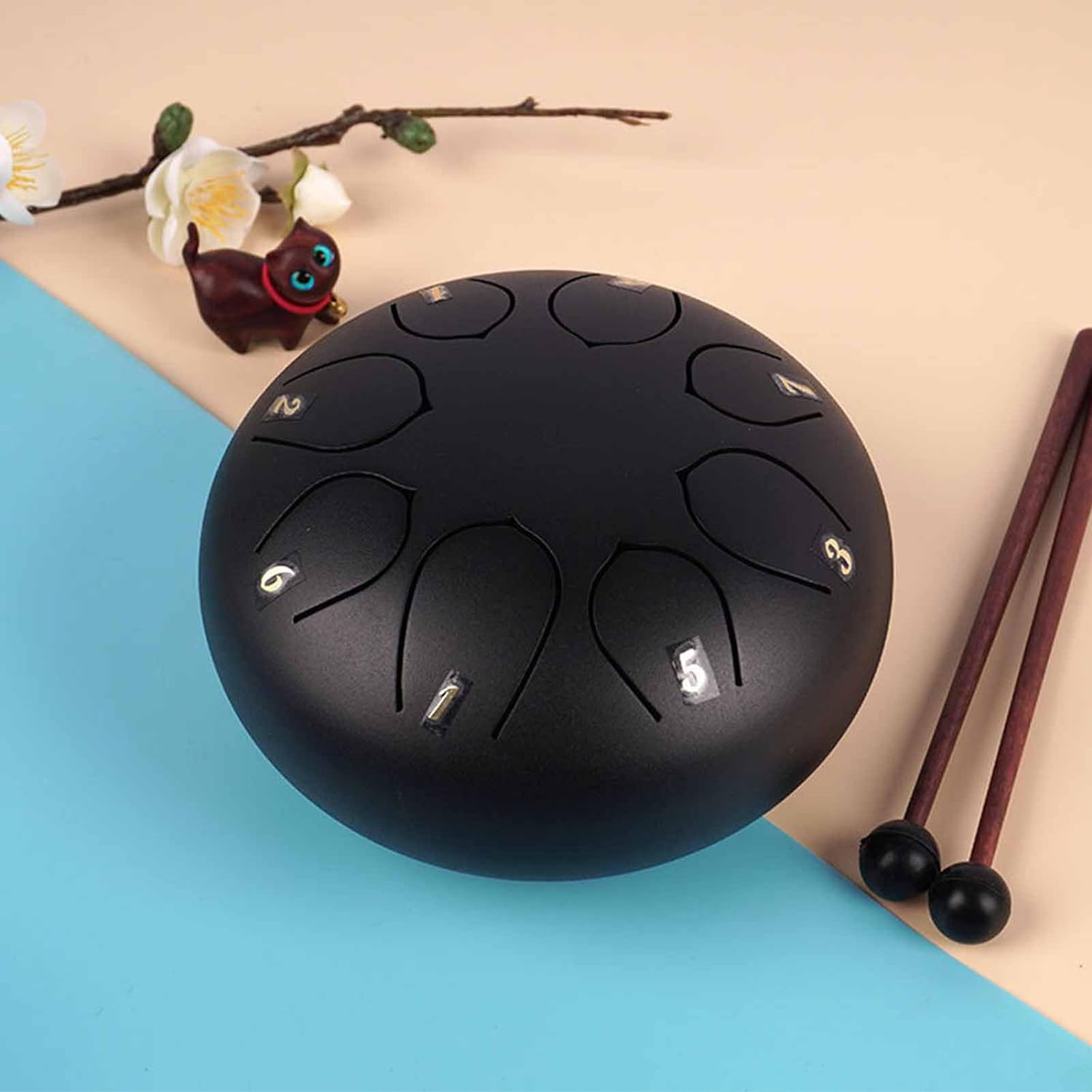 Steel Tongue Drum 6 Inch 8 Notes Hand Drums with Bag Sticks Music Book, Professional Steel C Key,Drum for Beginners Adults and Children(Black) image number 4