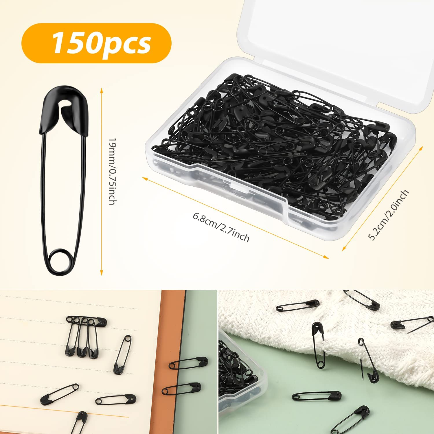150Pcs Safety Pins, 19Mm Mini Safety Pins for Clothes Metal Safety Pin for Clothing Sewing Handicrafts Jewelry Making (Black)