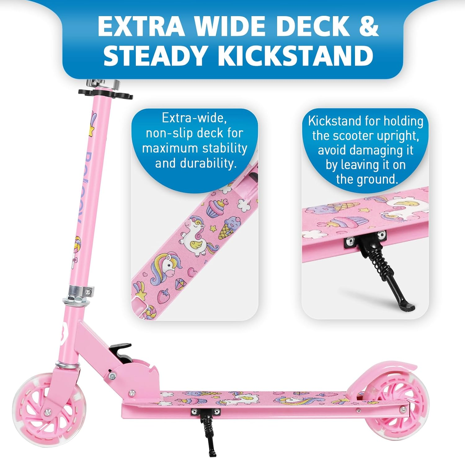 BELEEV V1 Scooters for Kids, 2 Wheel Folding Kick Scooter for Girls Boys, 3 Adjustable Height, Light up Wheels, Lightweight Scooter with Sturdy Frame, Kickstand for Children 3 to 12 Years Old image number 2