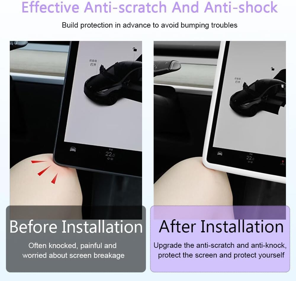 VINBY Screen Protector Frame for Model 3 / Y 2024 2023 2022 2021 2020 2019 Center Console Accessories Decor Protection Screen Shatter Proof Cover Soft Silicone Edges (White)