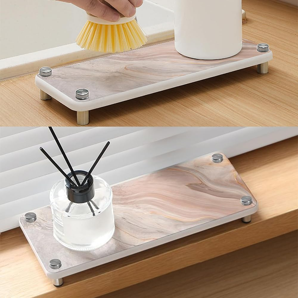 2 Pack Quick Drying Diatomaceous Earth Sink Tray, Marble Stone Drying Mats for Kitchen Counter, Fast Drying Diatomite Caddy, Bathroom Cosmetics Holder Organizer (M) image number 6