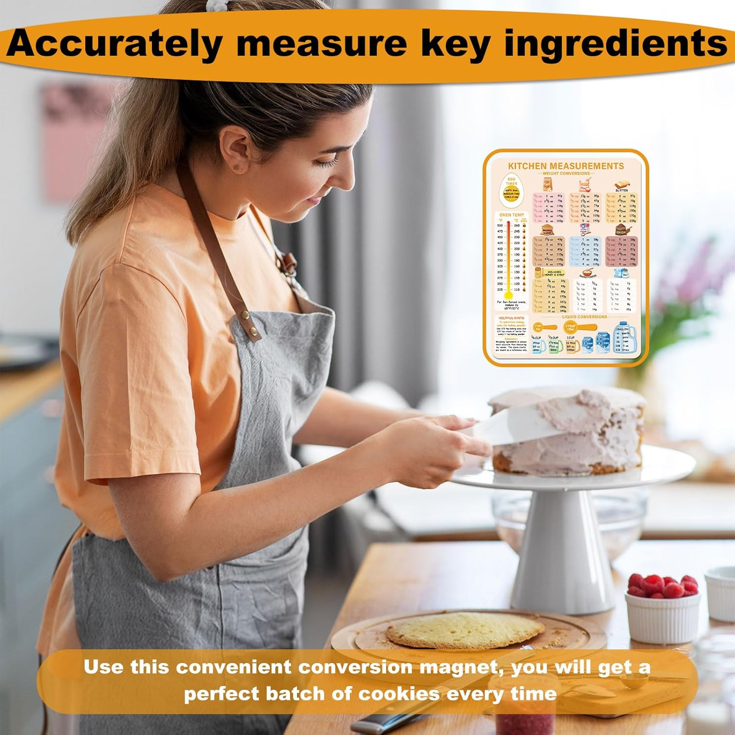 Kitchen Conversion Chart Magnet, 7.95X5.94 Inch Measurements Chart Imperial Metric Conversion Chart for Weight Liquid Temperature Measuring Conversion Sign Cute Kitchen Accessory for Cooking Baking image number 3