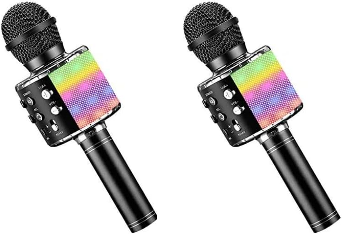 Wireless Bluetooth Karaoke Microphone with Controllable LED Lights, Xkey 4 in 1 Portable Karaoke Machine Speaker for Android/Iphone/Pc, Best Gifts Toys for Girls & Boys (Black1)