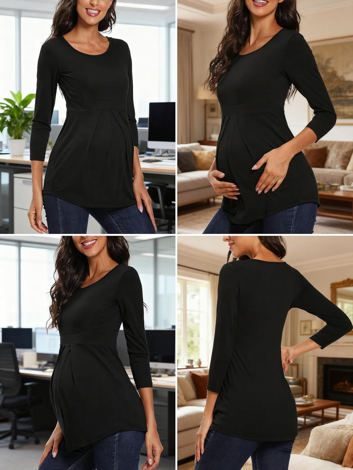 Ecavus Womens Maternity Shirts 3-Pack Short Sleeve Tops Empire Waist Pleated Front Maternity Clothes for Work and Casual image number 6