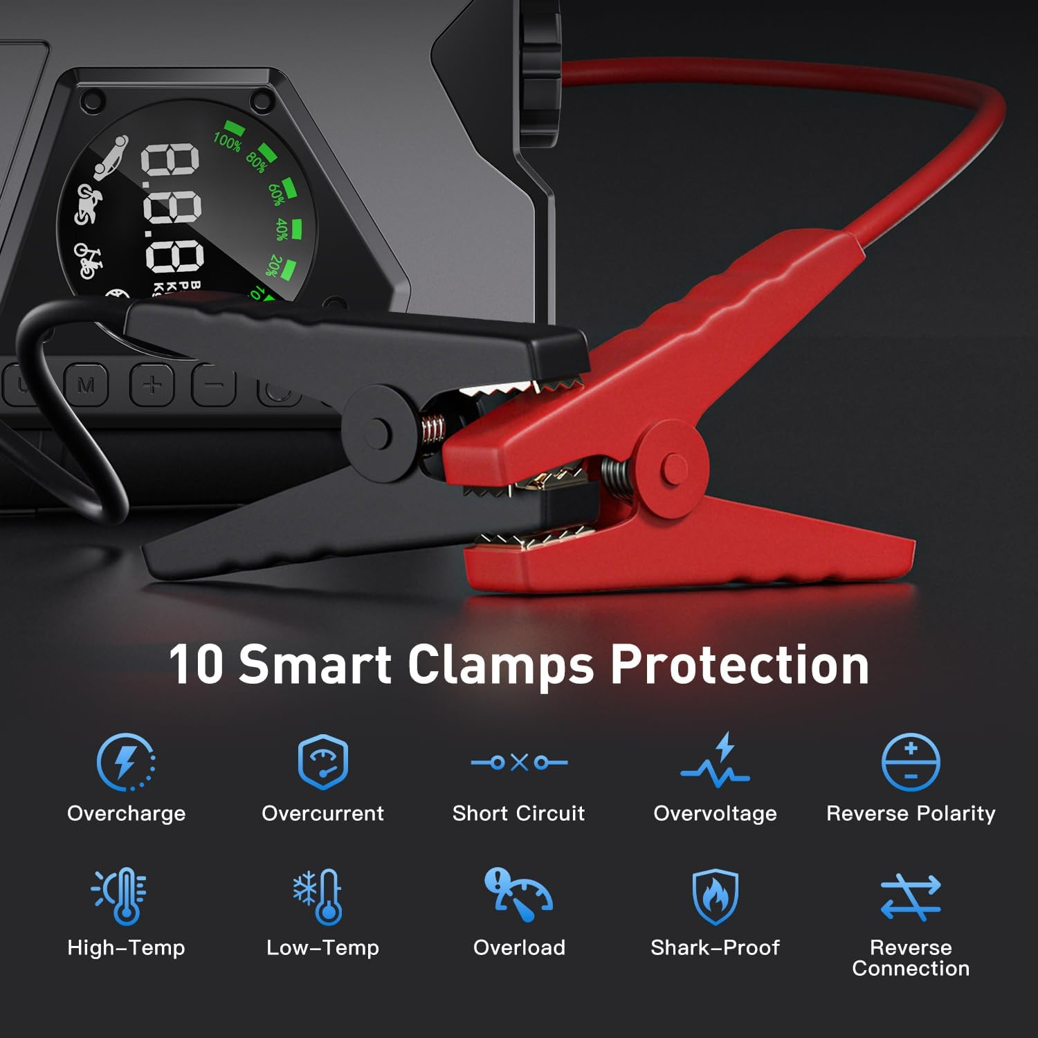 Portable Car Jump Starter with Air Compressor, 3000A Portable Jump Starter Pack with 150PSI Tire Inflator, 12Volt Jump Start Battery Pack with LCD Display/Flashlight (Up All Gas/8.5L Diesel)